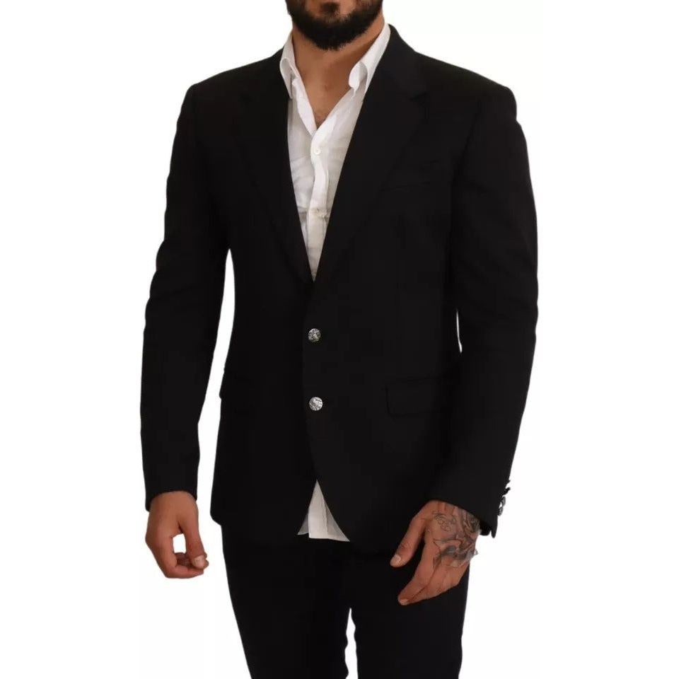 Dolce & Gabbana Black Cotton Slim Fit Coat Jacket Blazer