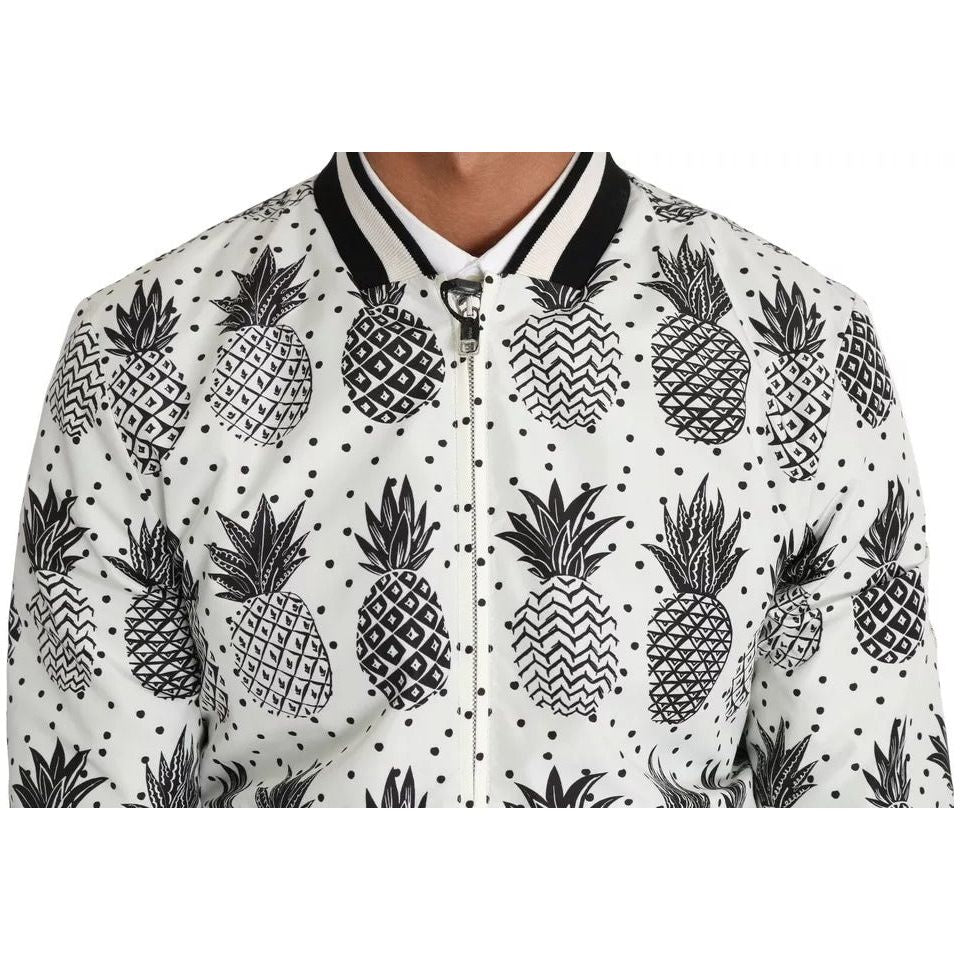 Dolce & Gabbana White Black Pineapple Bomber Coat Jacket