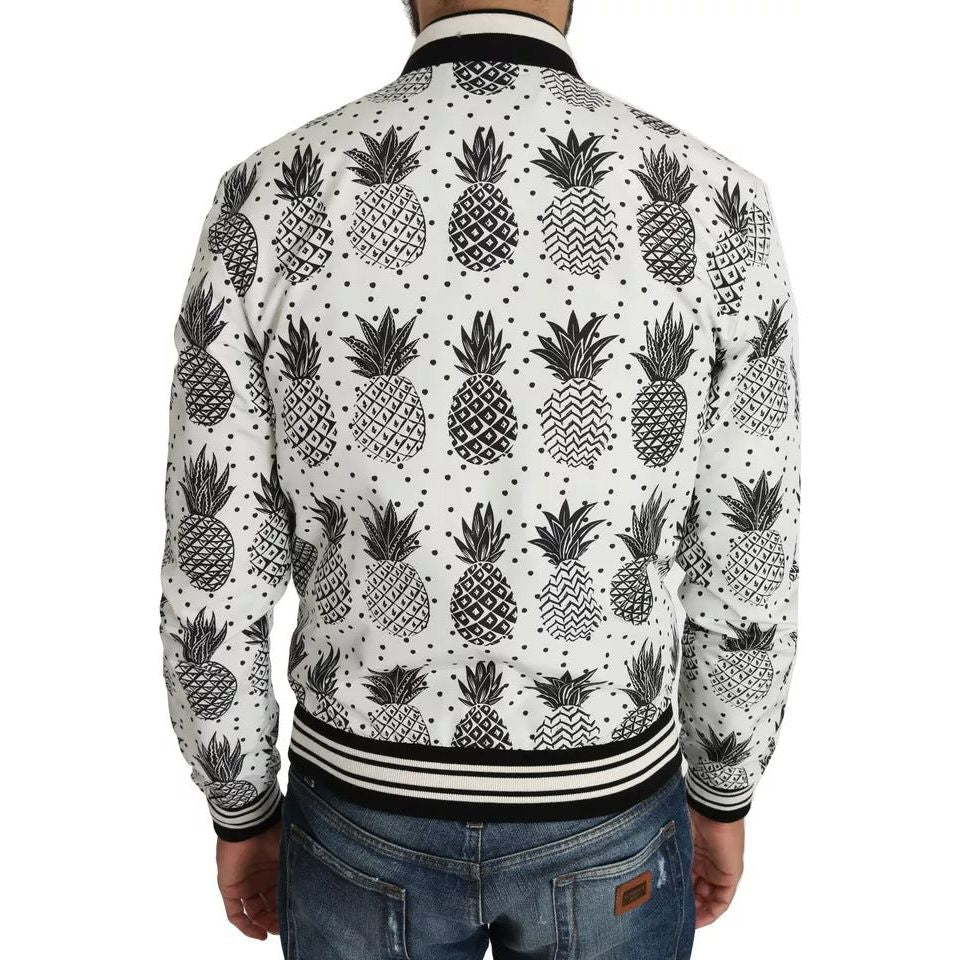 Dolce & Gabbana White Black Pineapple Bomber Coat Jacket