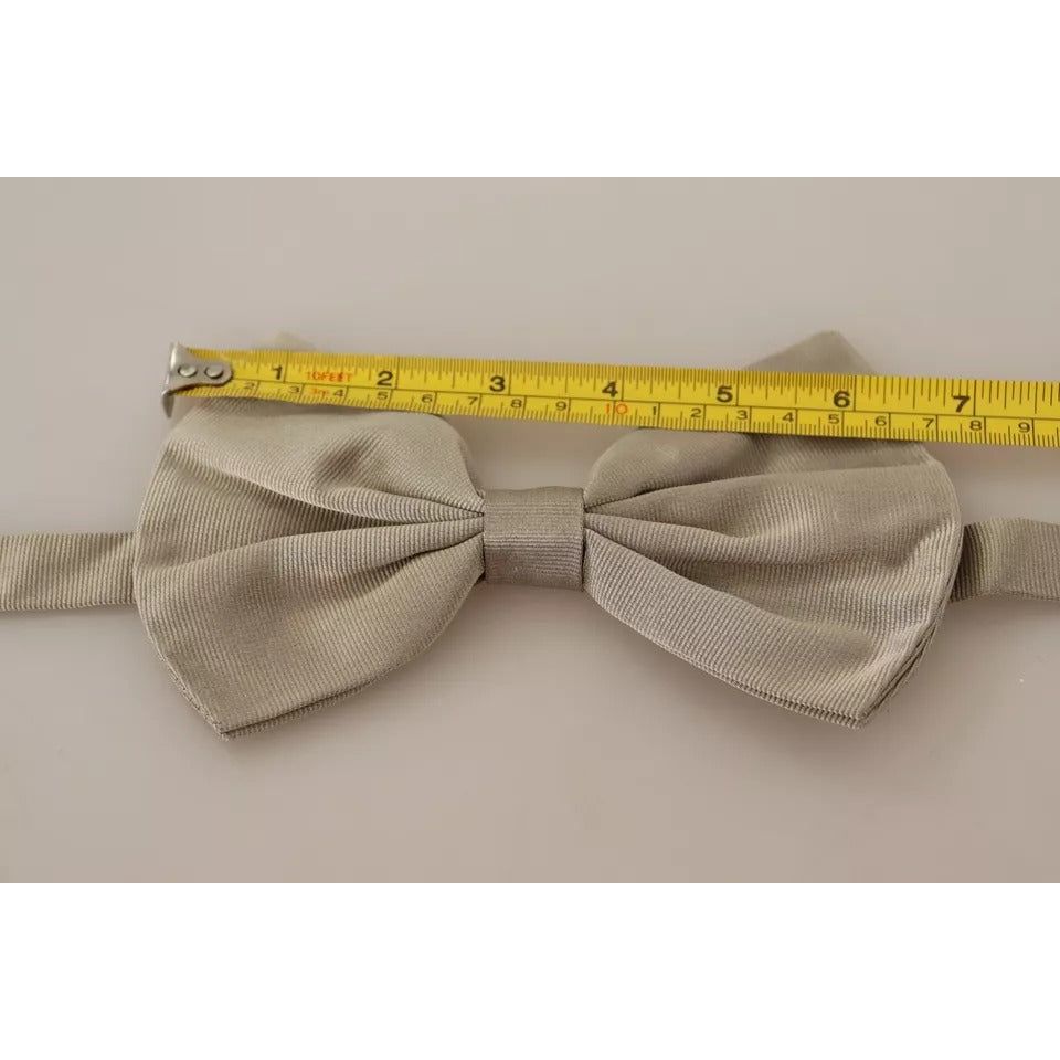 Dolce & Gabbana Silver Gray 100% Silk Adjustable Bow Tie
