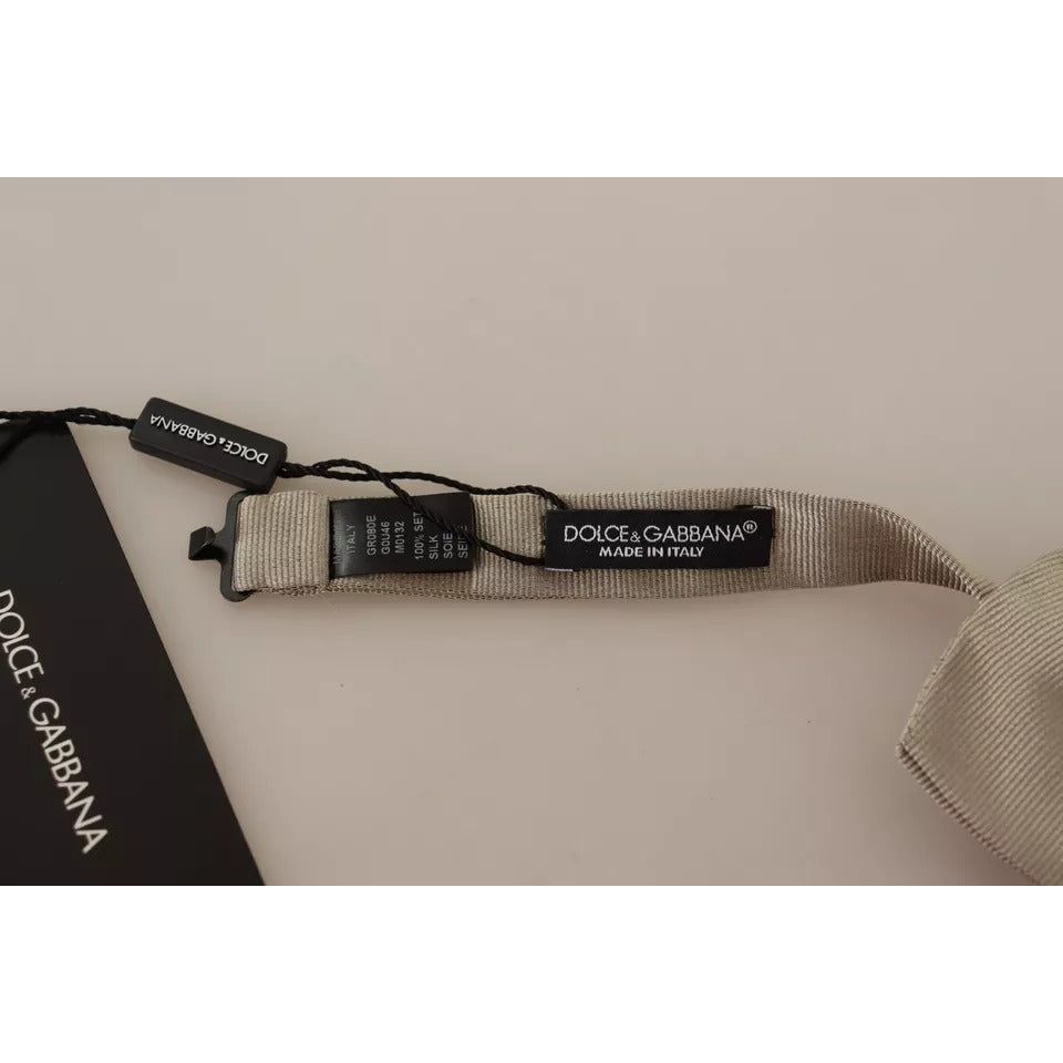 Dolce & Gabbana Silver Gray 100% Silk Adjustable Bow Tie