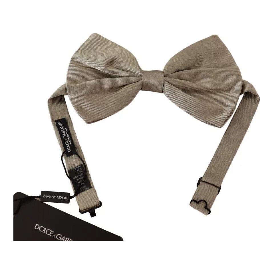 Dolce & Gabbana Silver Gray 100% Silk Adjustable Bow Tie