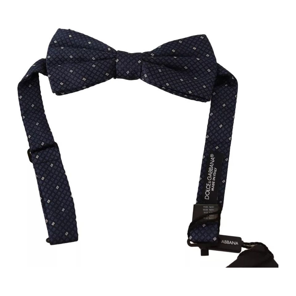 Dolce & Gabbana Blue Patterned Silk Adjustable Neck Bow Tie