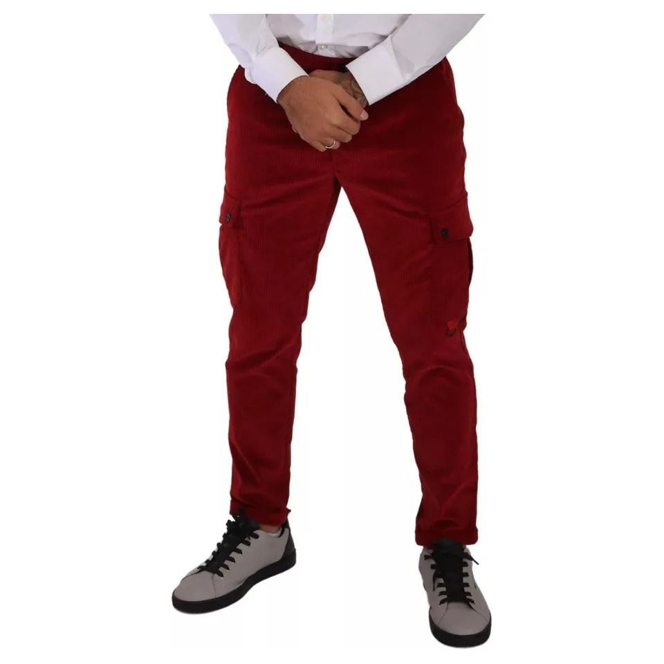 Dolce & Gabbana Red Corduroy Cotton Cargo Skinny Pants