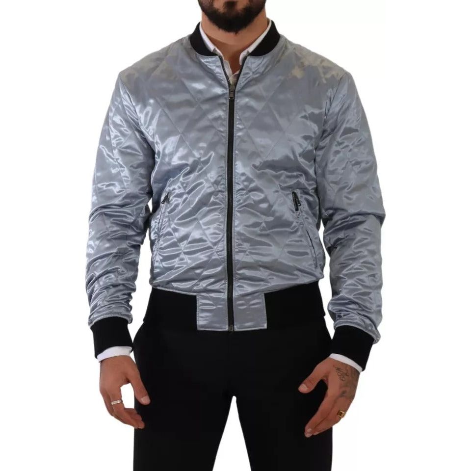 Dolce & Gabbana Light Blue Nylon Bomber Coat Jacket for Elevation
