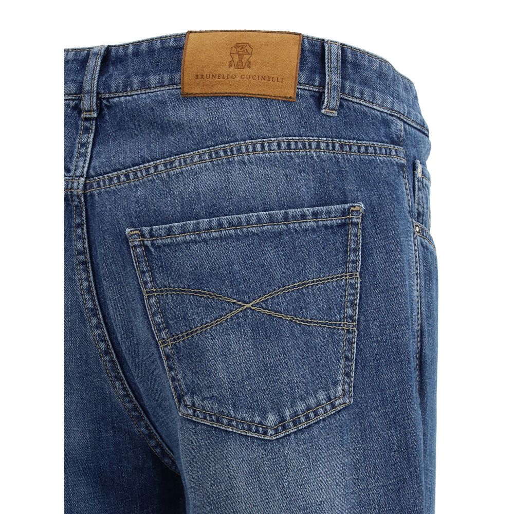 Brunello Cucinelli Blue Cotton Cuffed Jeans for Effortless Elegance