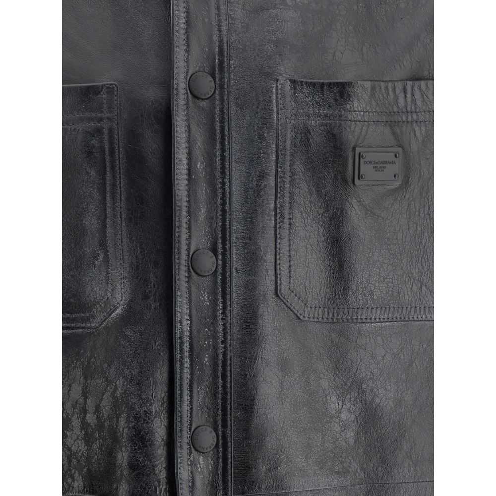 Dolce & Gabbana Black Leather Jacket with Timeless Elegance