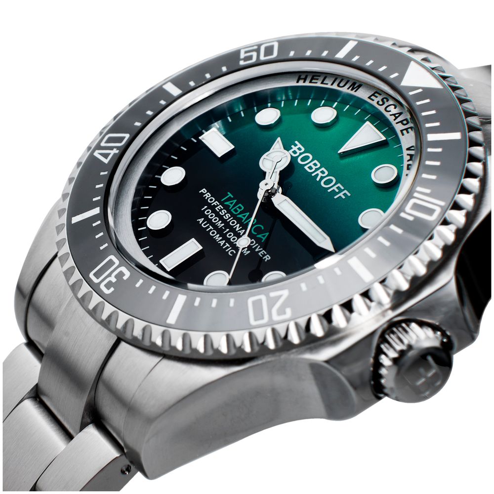 Bobroff Silver Stainless Steel Watch with Green Dial