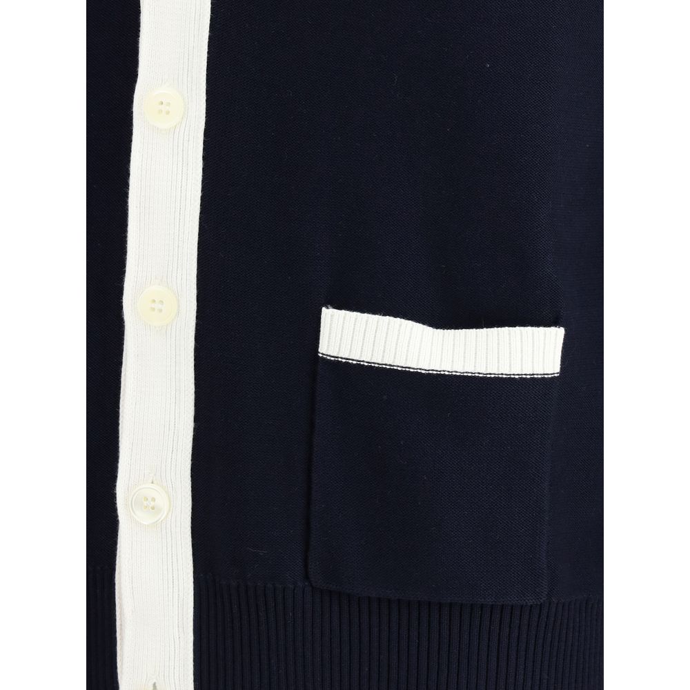 Thom Browne Grey Cotton Cardigan with Iconic Stripes