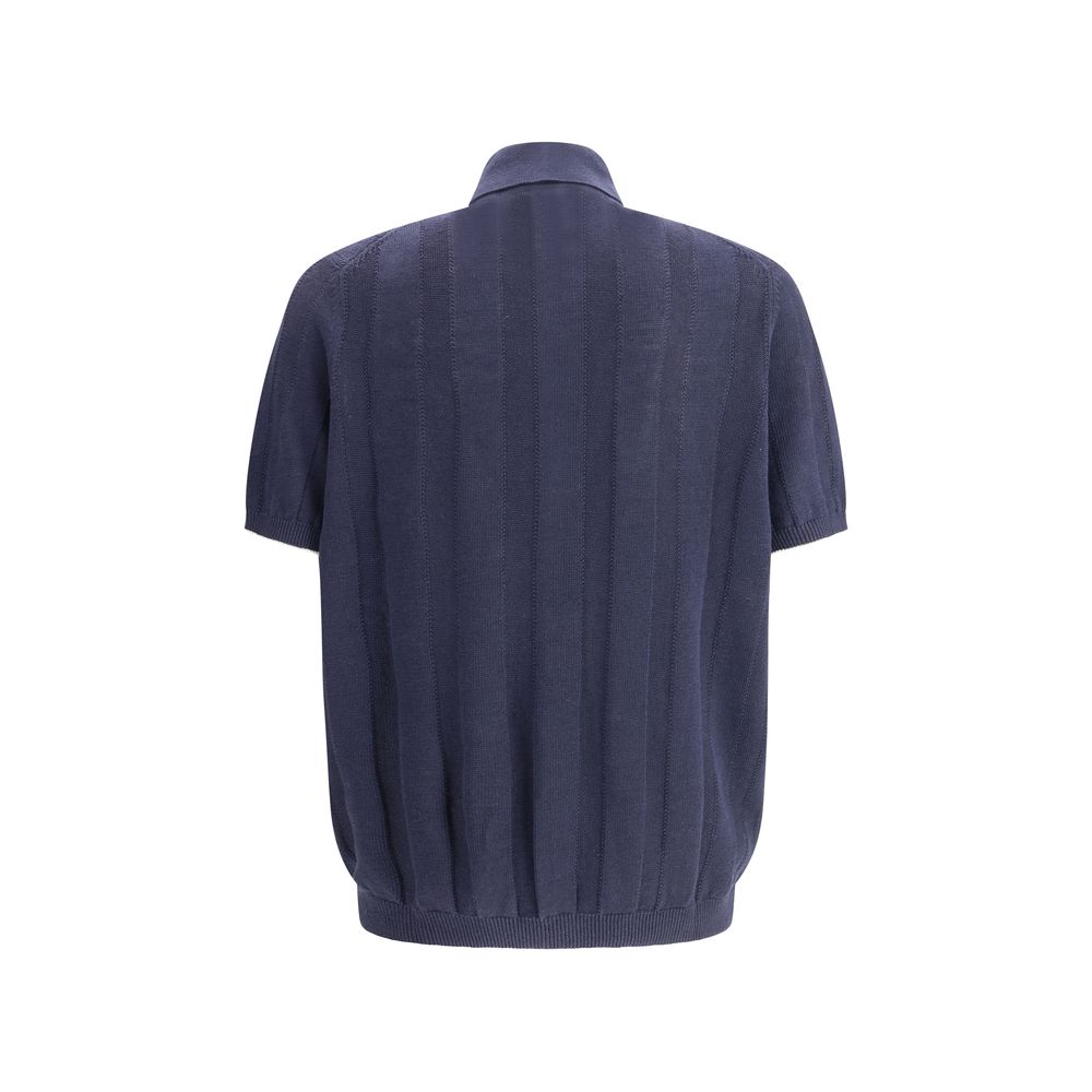 Brunello Cucinelli Navy Premium Linen Polo Shirt
