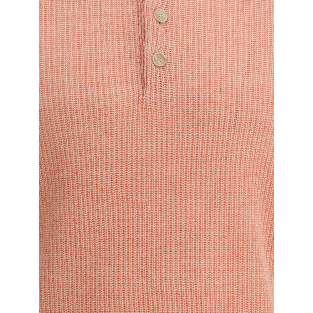 Brunello Cucinelli Grey Cotton Polo Sweater for Elevated Style