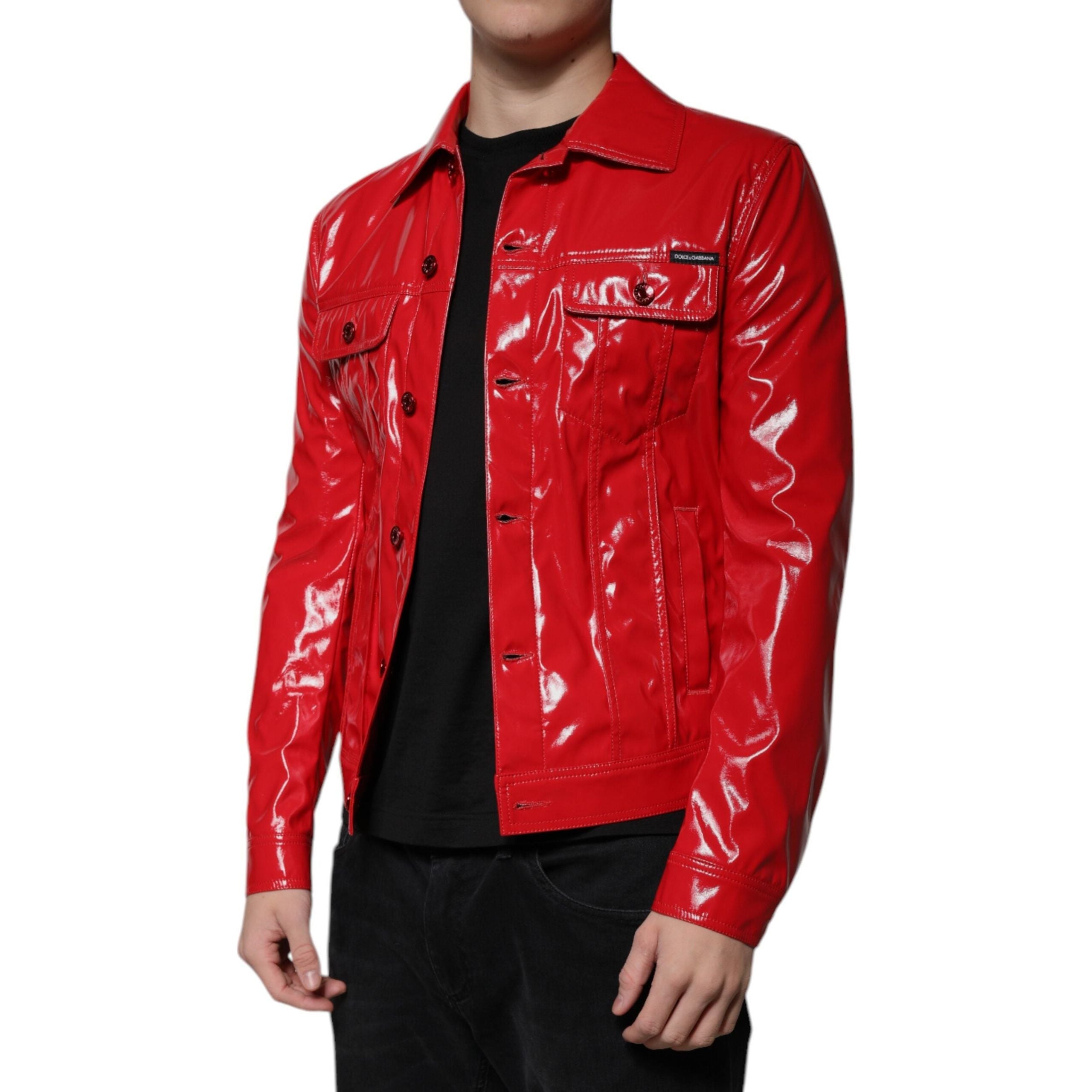 Dolce & Gabbana Red Cotton Button Down Collared Jacket