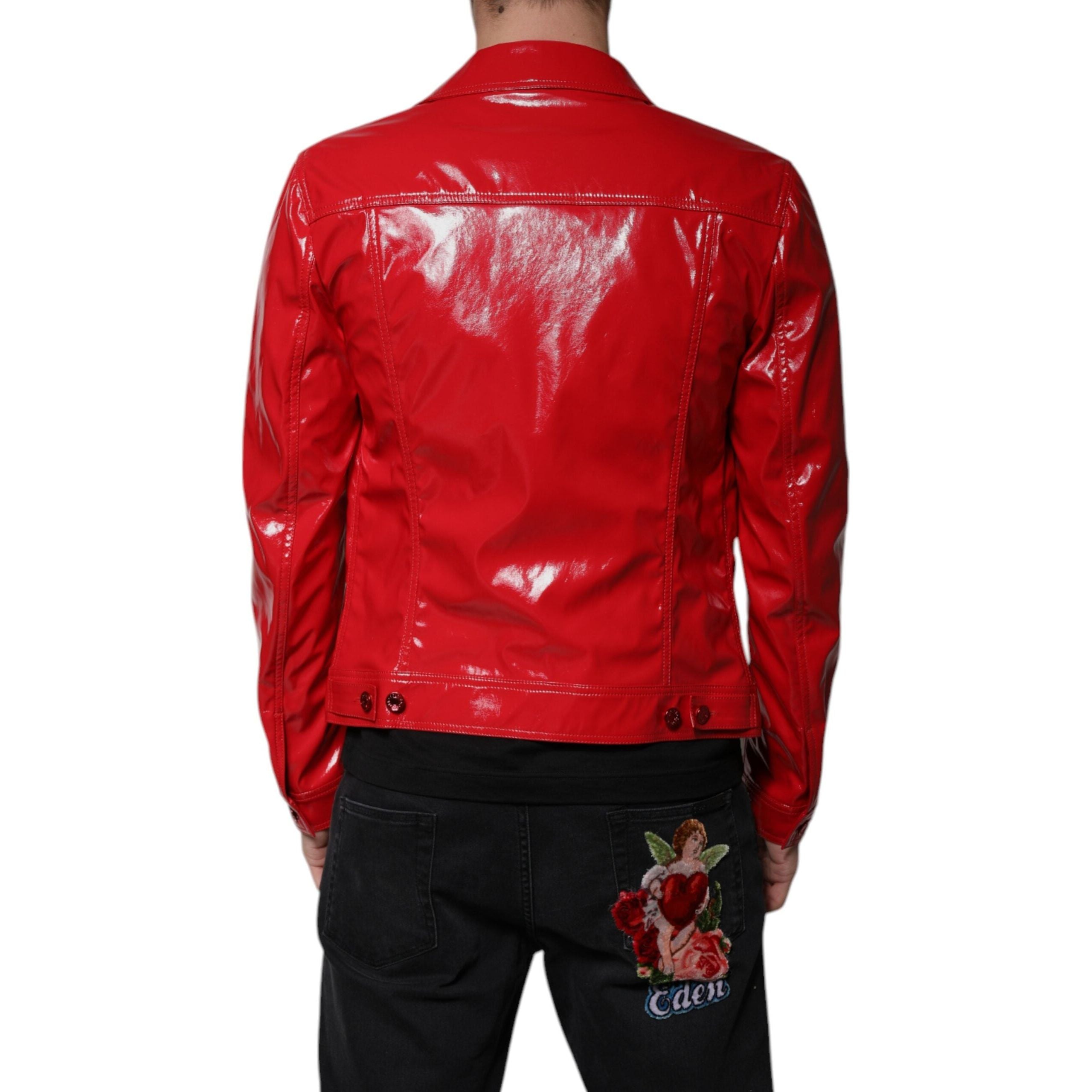 Dolce & Gabbana Red Cotton Button Down Collared Jacket