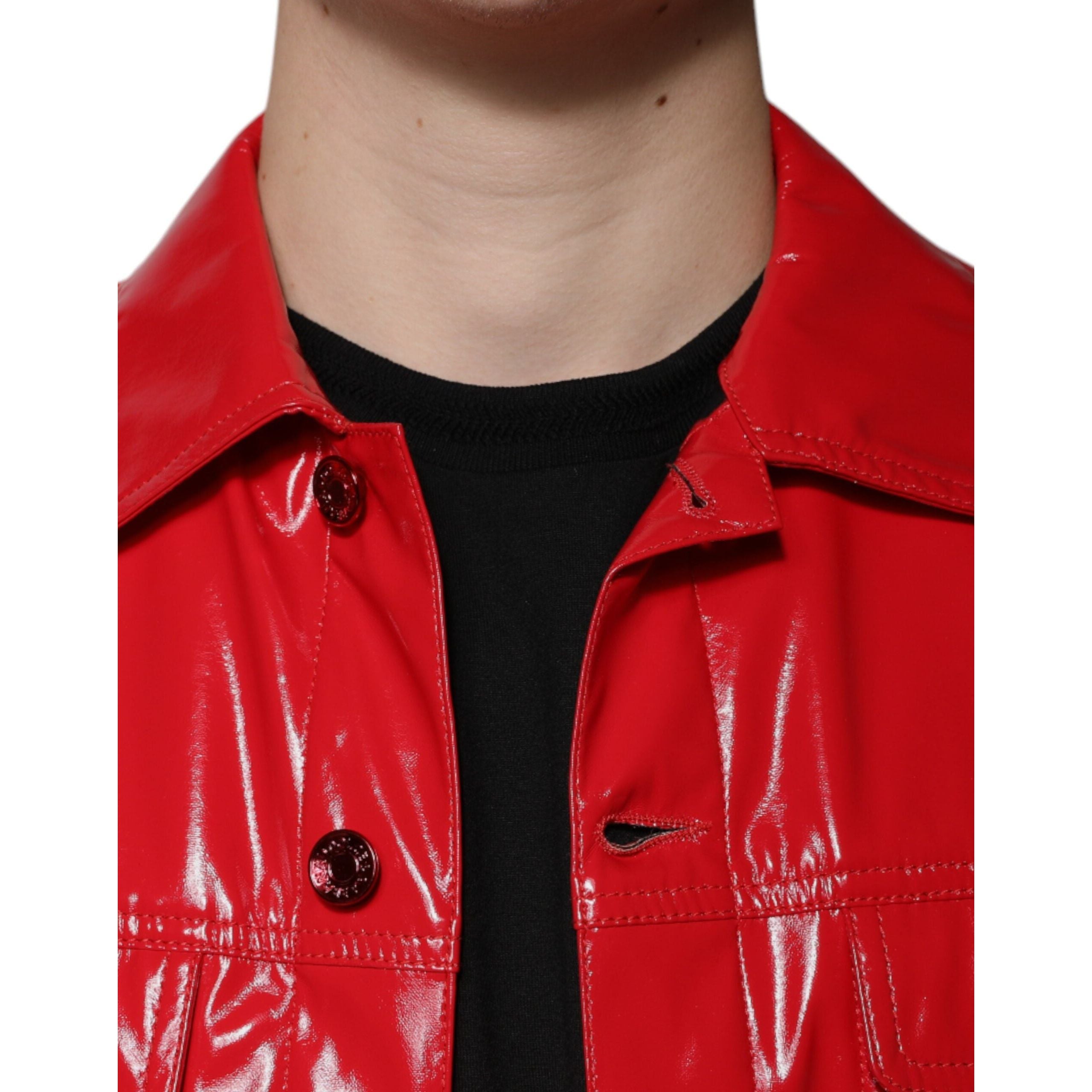 Dolce & Gabbana Red Cotton Button Down Collared Jacket