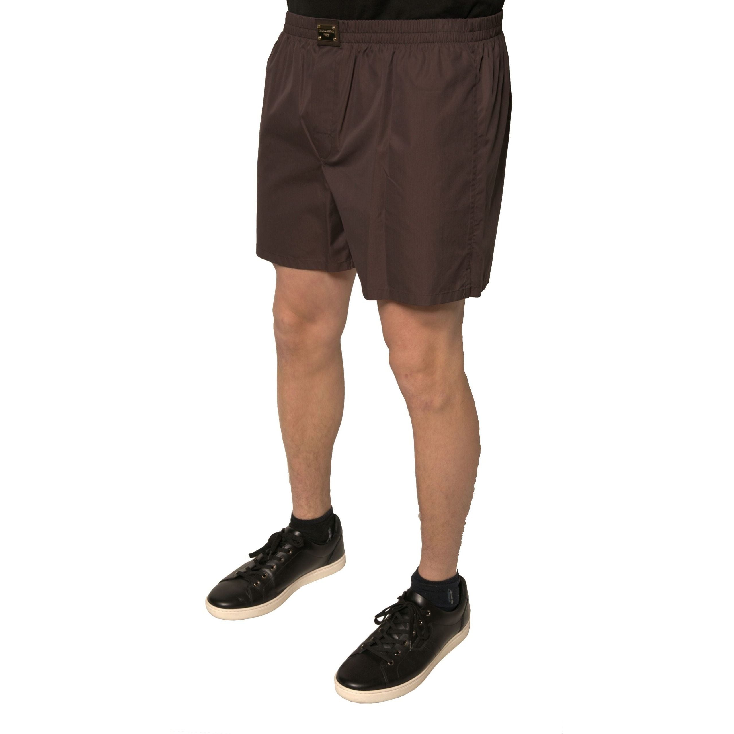 Dolce & Gabbana Brown Cotton Blend Mid Waist Shorts