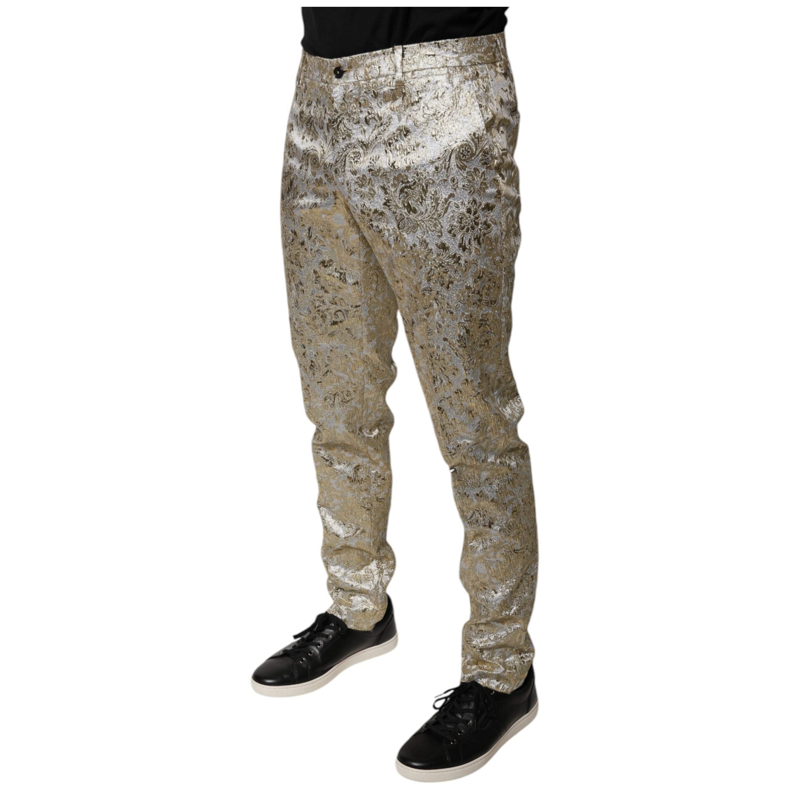 Dolce & Gabbana Gold Floral Jacquard Dress Pants