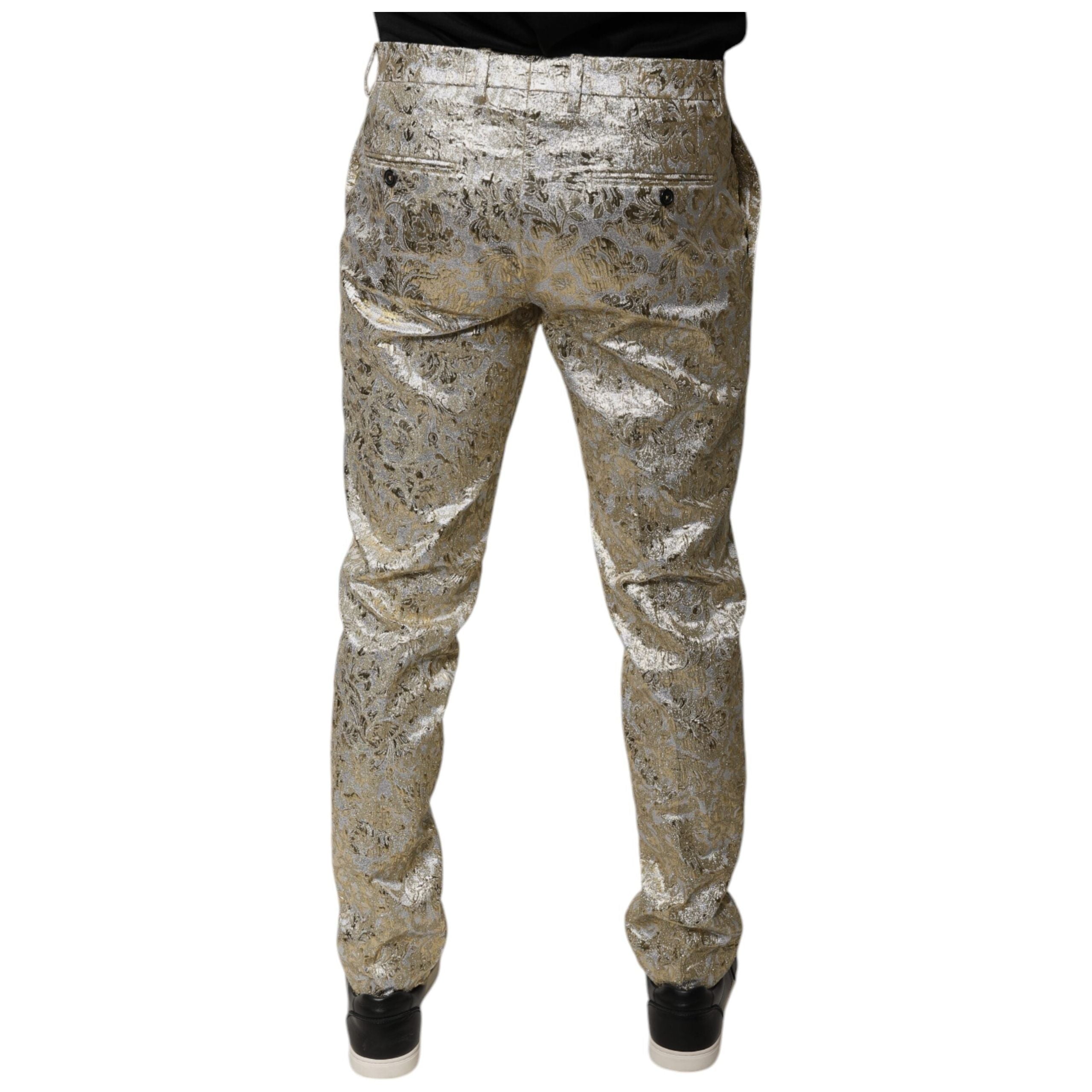 Dolce & Gabbana Gold Floral Jacquard Dress Pants