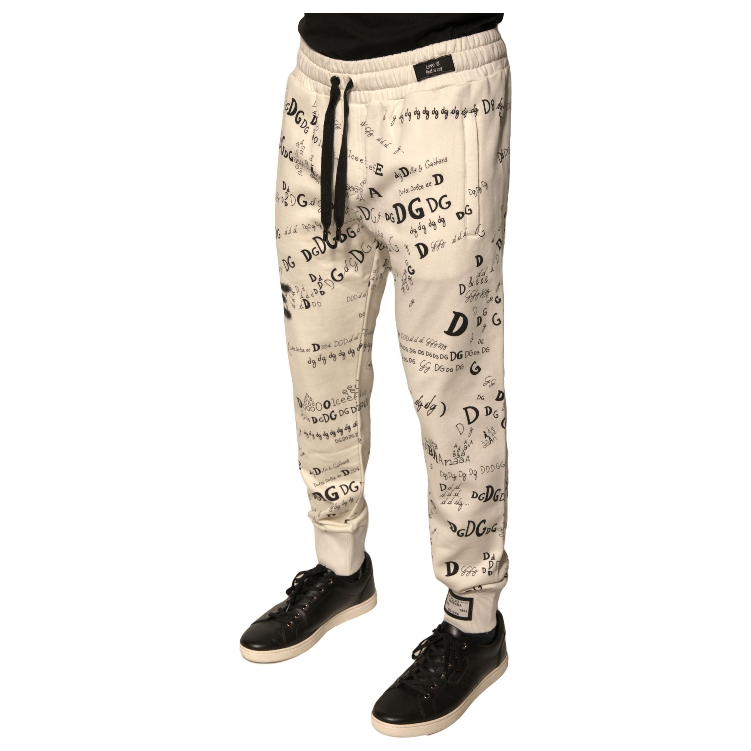 Dolce & Gabbana White Printed Cotton Jogger Sweatpants