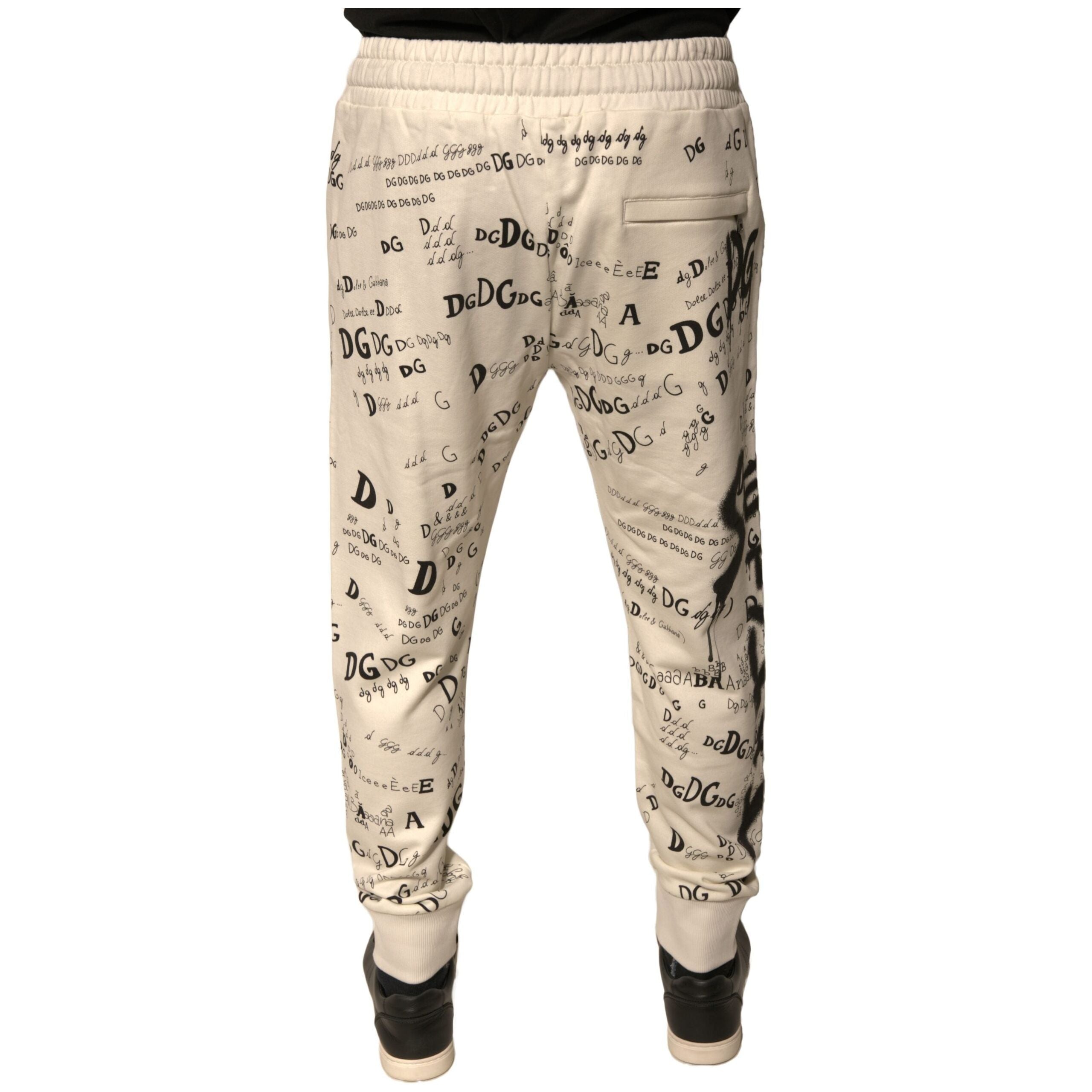 Dolce & Gabbana White Printed Cotton Jogger Sweatpants