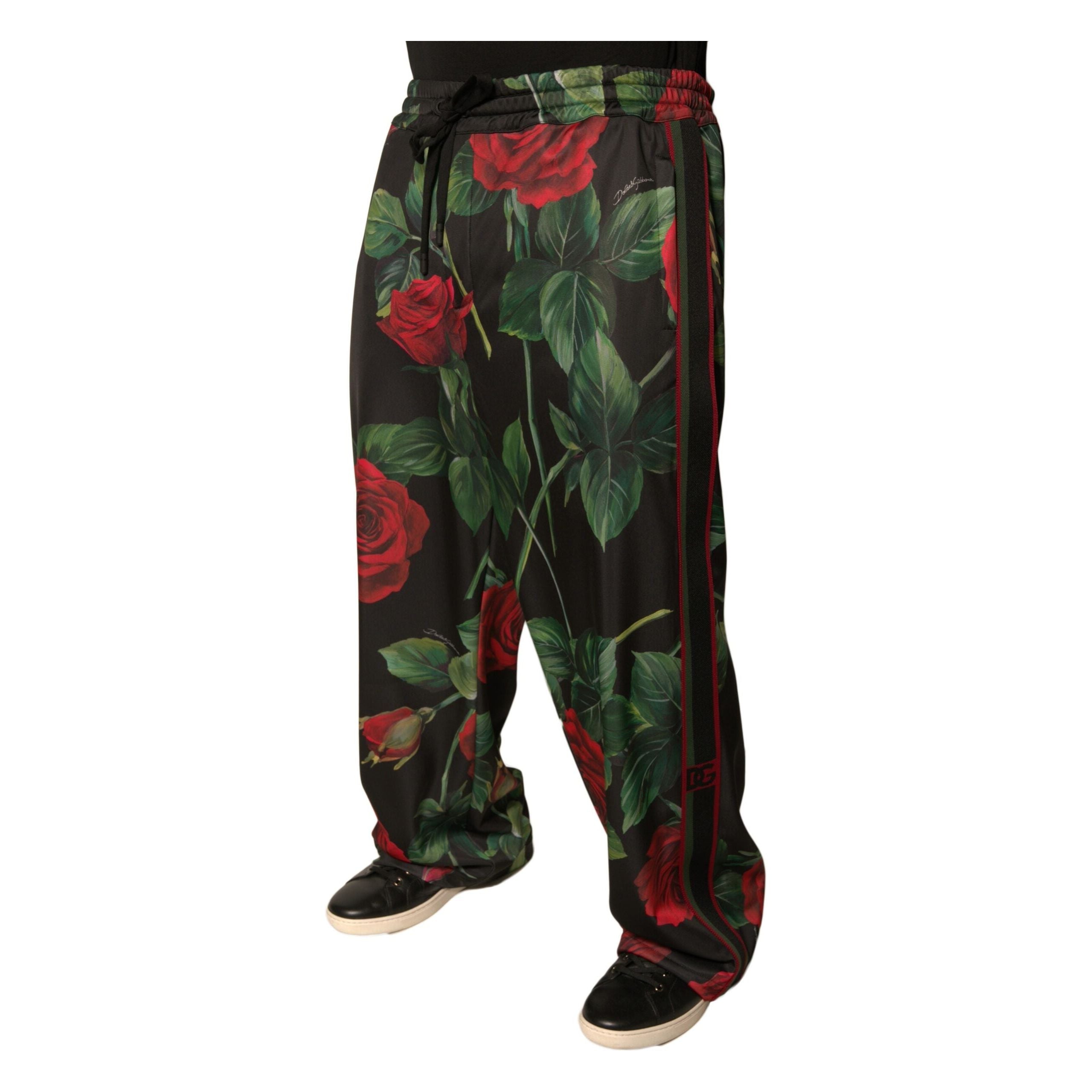 Dolce & Gabbana Black Floral Cotton Jogger Sweatpants