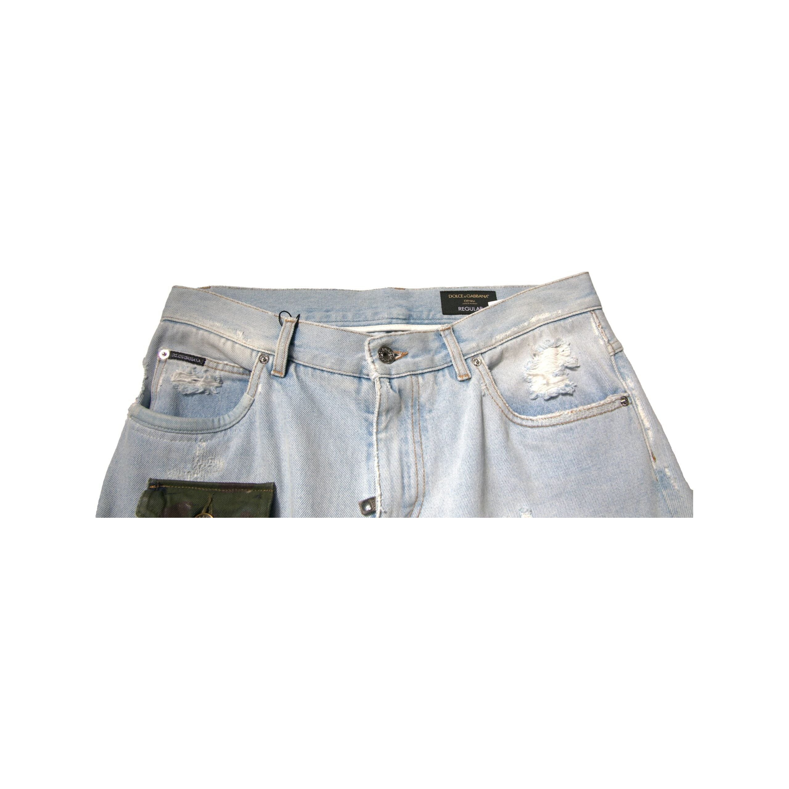 Dolce & Gabbana Light Blue Cotton Cargo Straight Denim Jeans