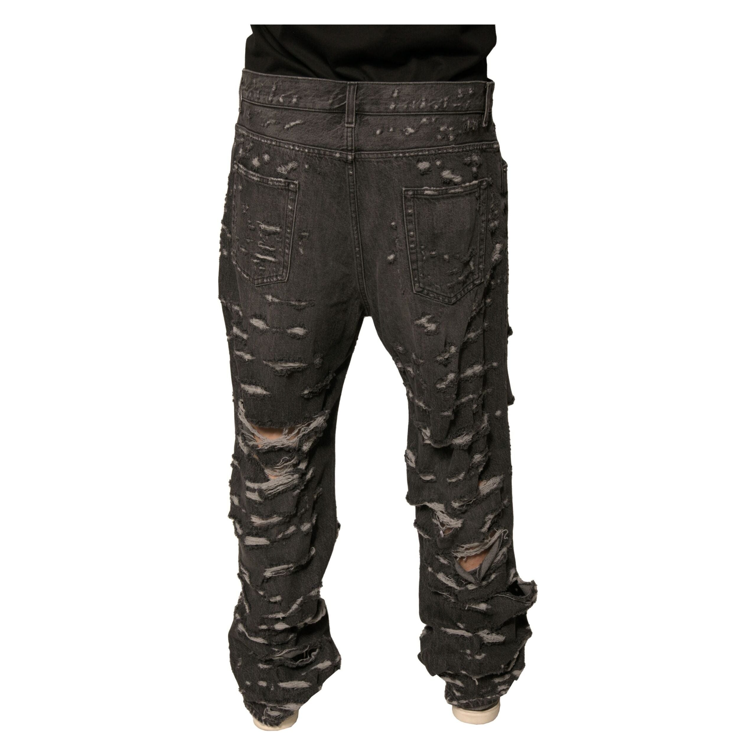Dolce & Gabbana Gray Tattered Cotton Straight Denim Jeans