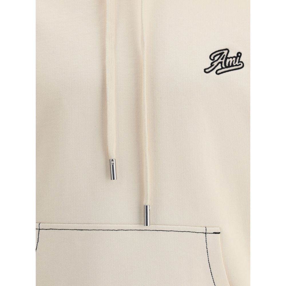 Ami Paris Grey Cotton Logoed Hoodie for Elevated Streetwear Sophistication
