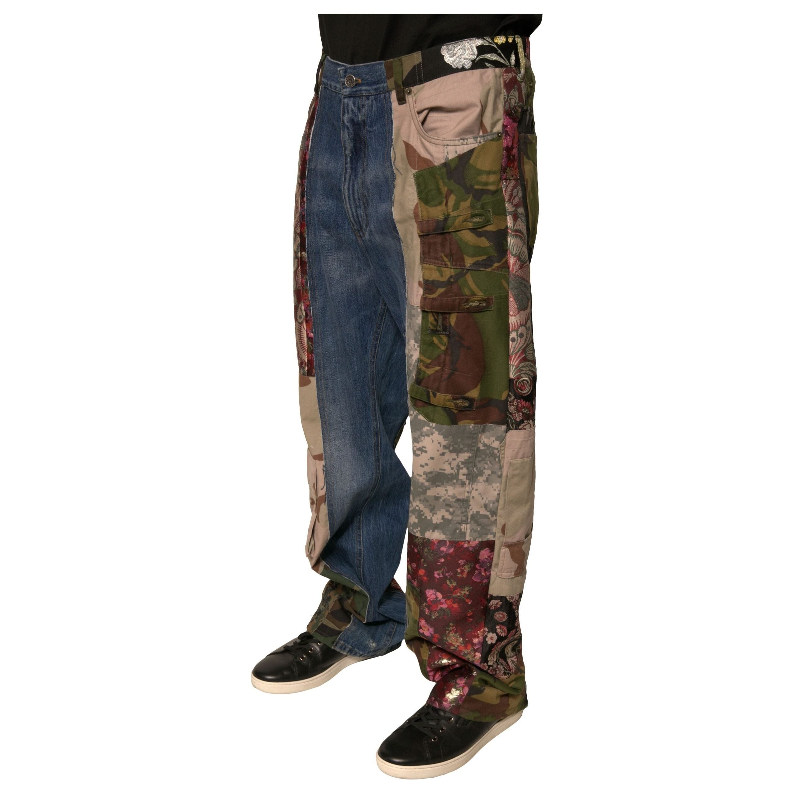 Dolce & Gabbana Blue Patchwork Cotton Straight Denim Jeans