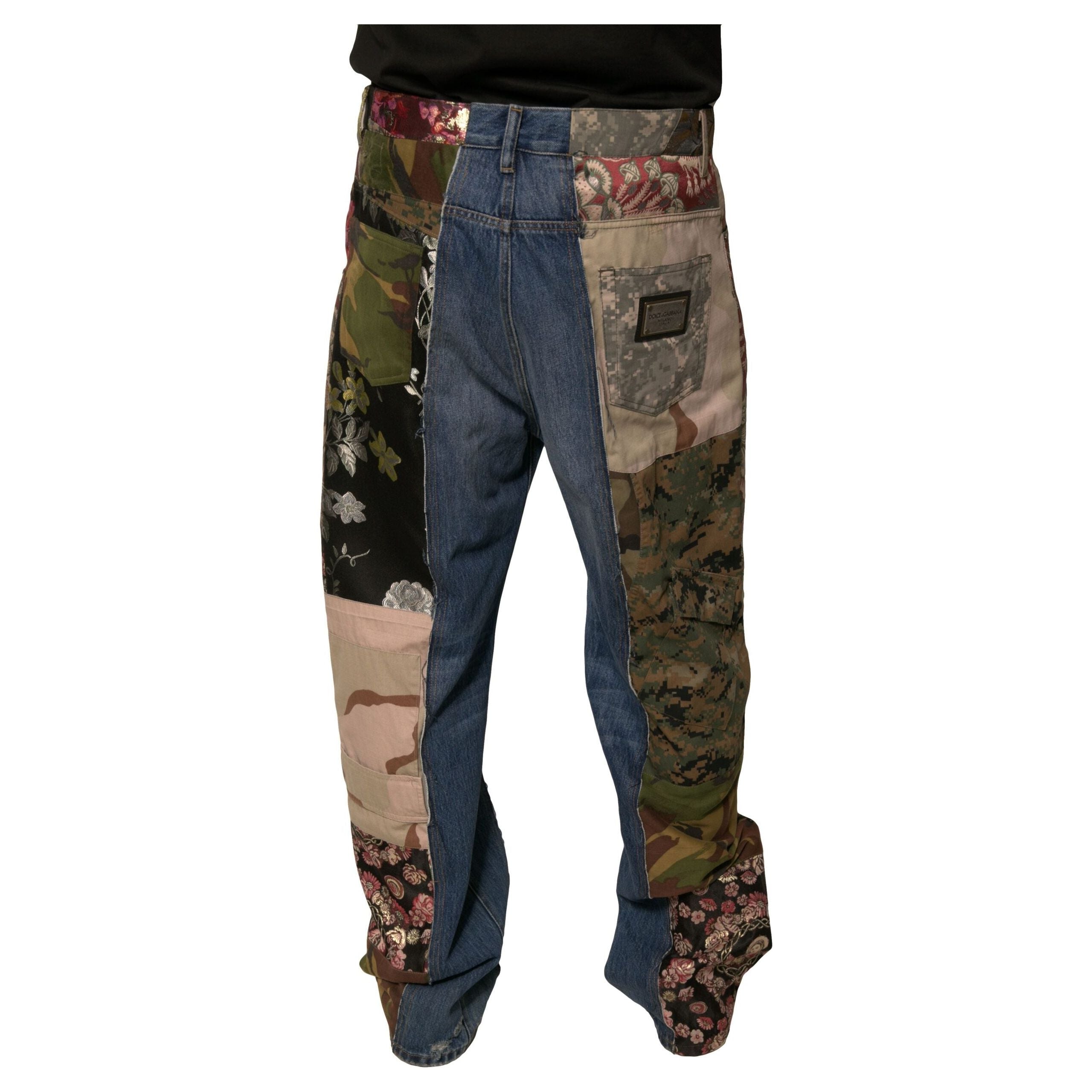Dolce & Gabbana Blue Patchwork Cotton Straight Denim Jeans