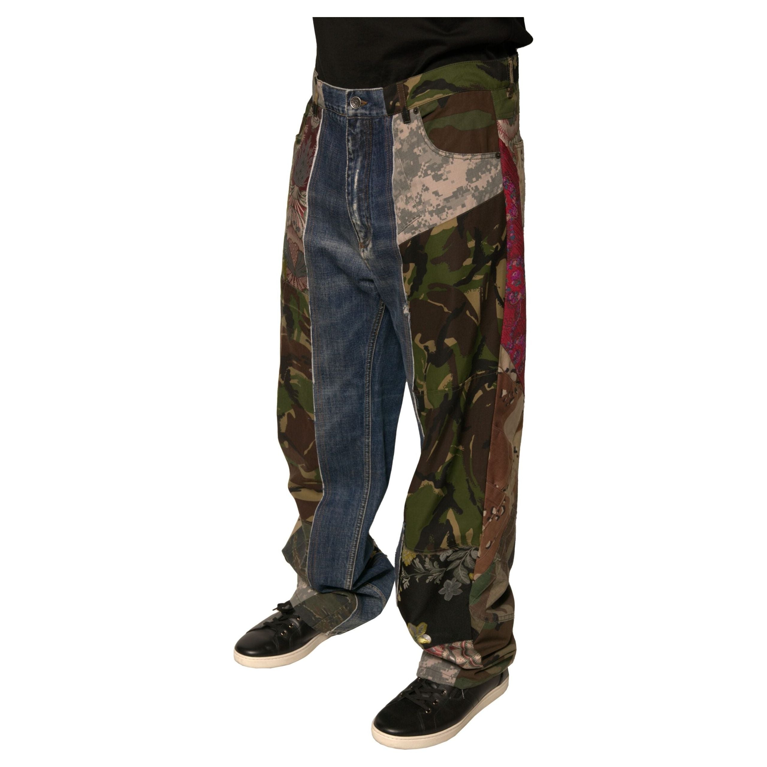 Dolce & Gabbana Blue Patchwork Cotton Straight Denim Jeans