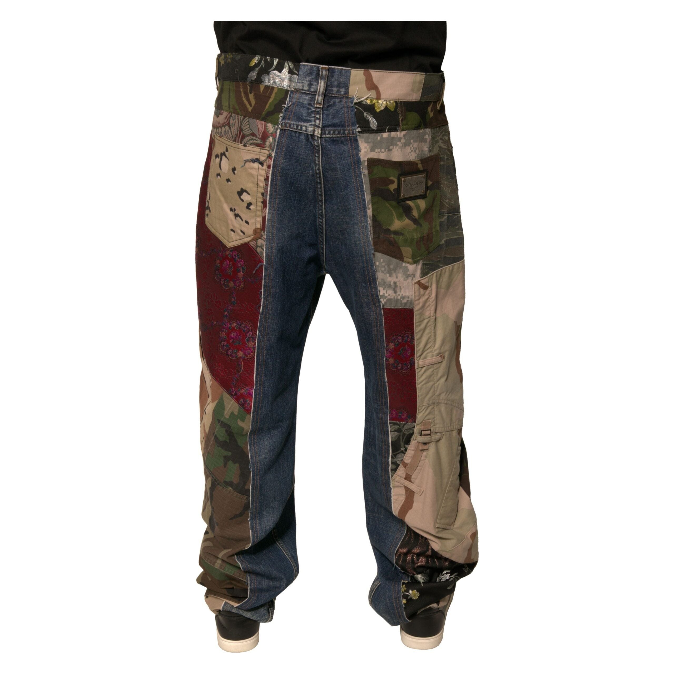 Dolce & Gabbana Blue Patchwork Cotton Straight Denim Jeans