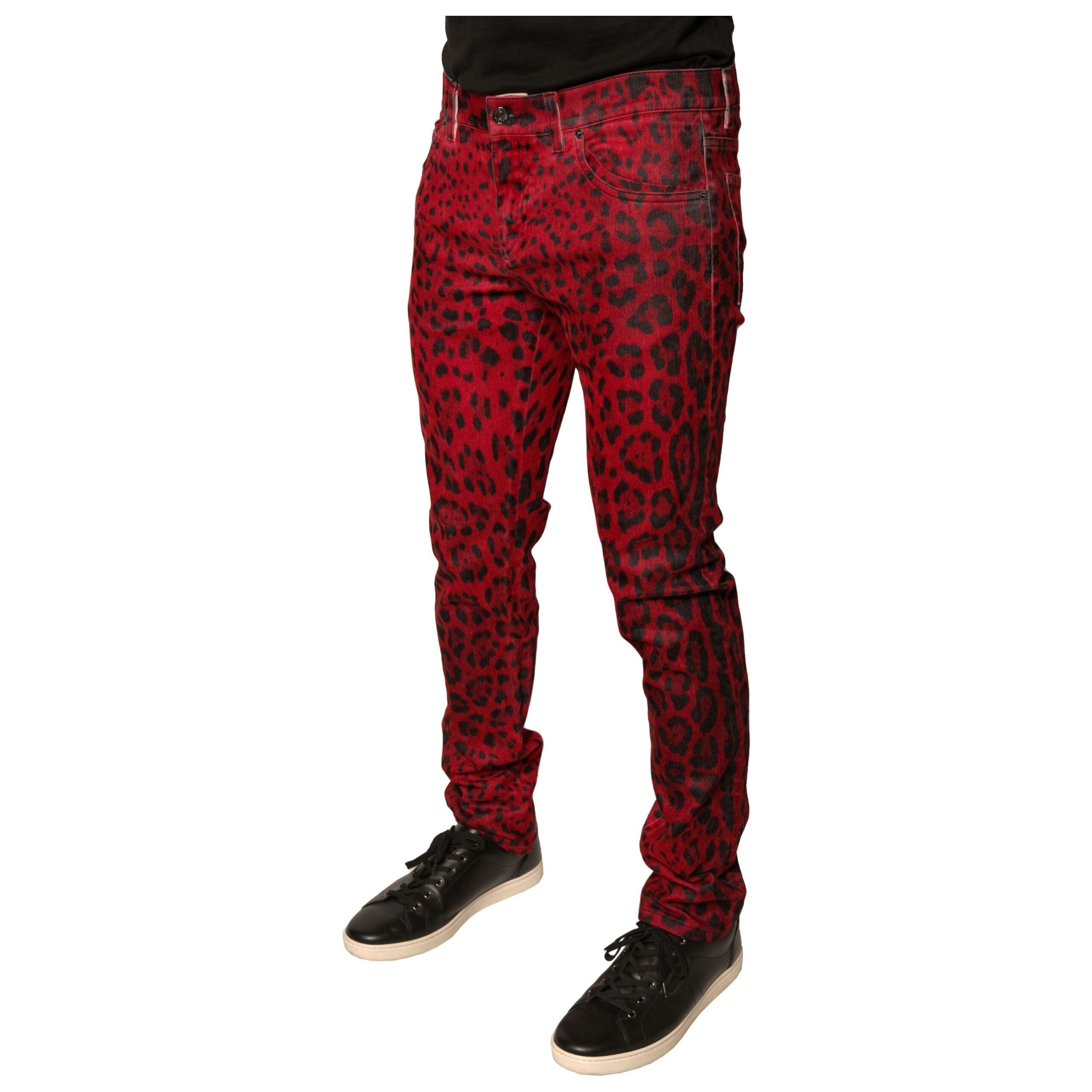 Dolce & Gabbana Red Leopard Cotton Stretch Skinny Denim Jeans