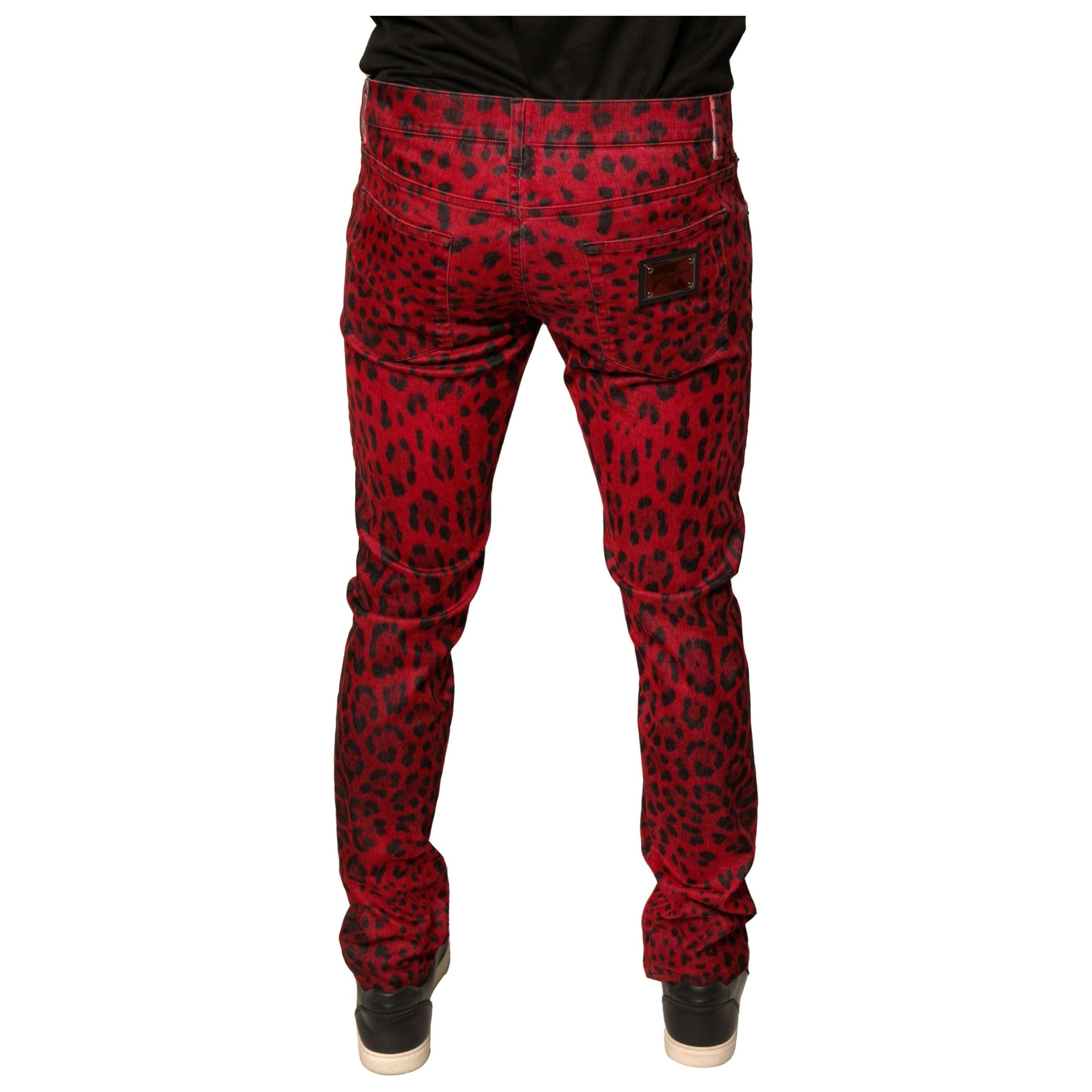 Dolce & Gabbana Red Leopard Cotton Stretch Skinny Denim Jeans