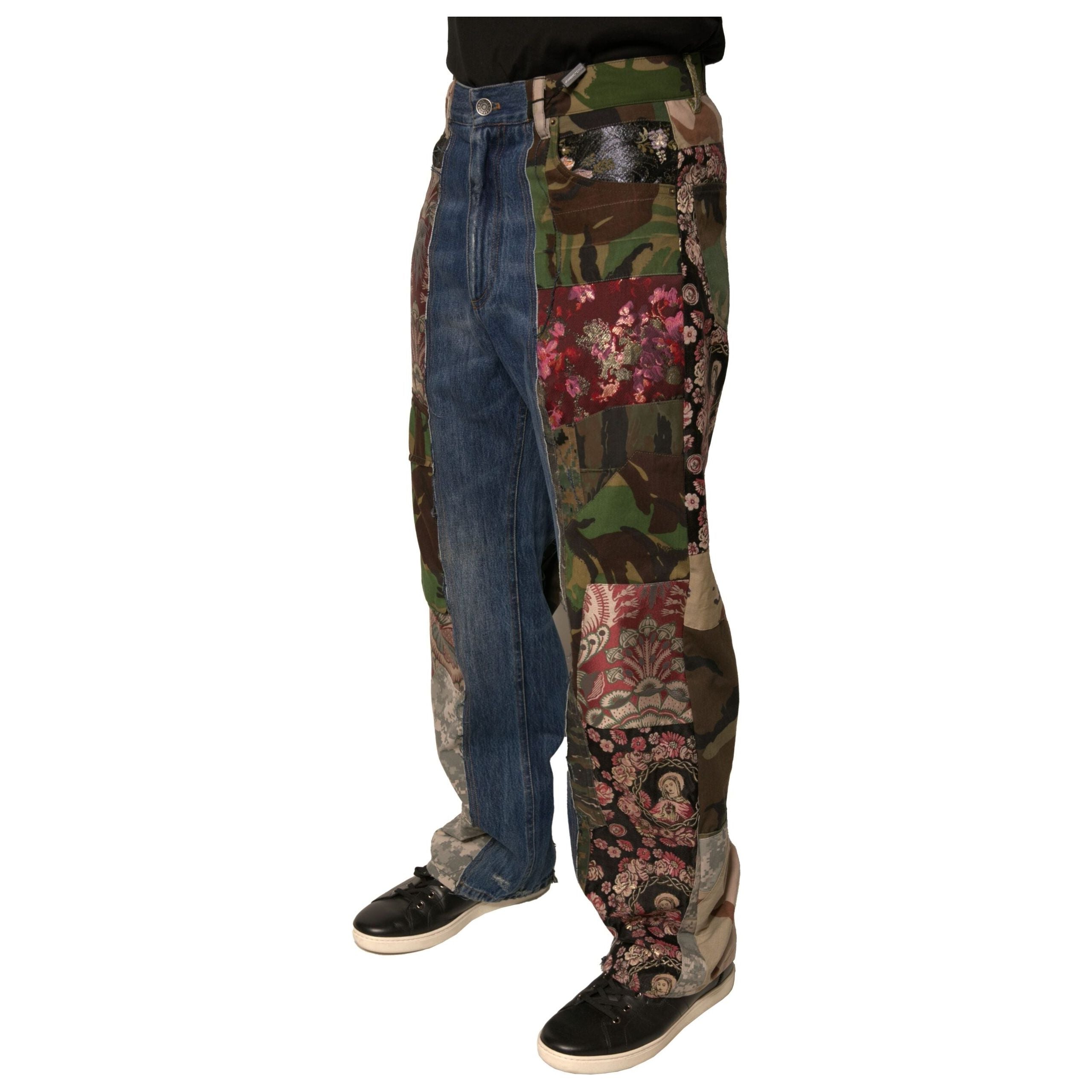 Dolce & Gabbana Blue Patchwork Cotton Straight Denim Jeans