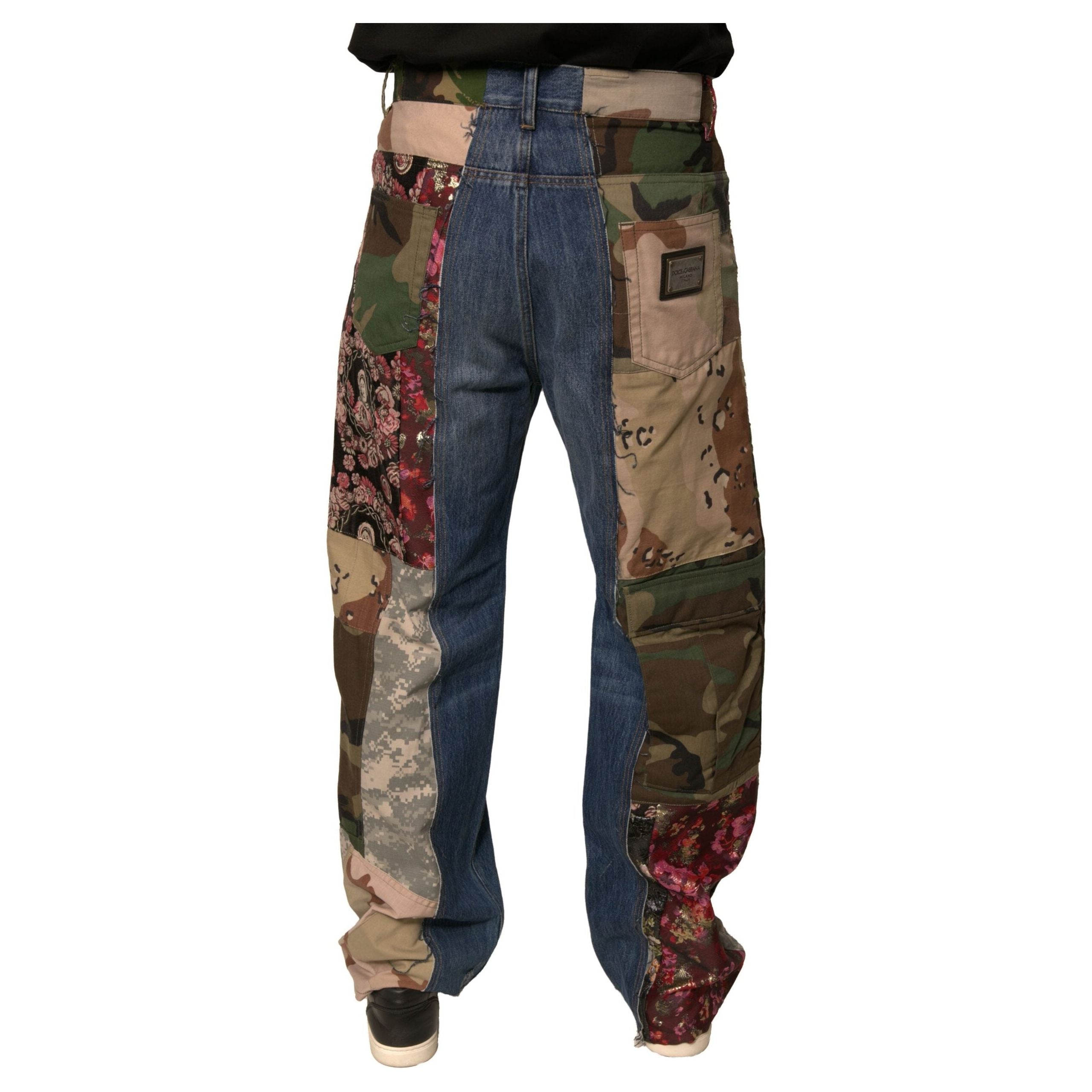 Dolce & Gabbana Blue Patchwork Cotton Straight Denim Jeans
