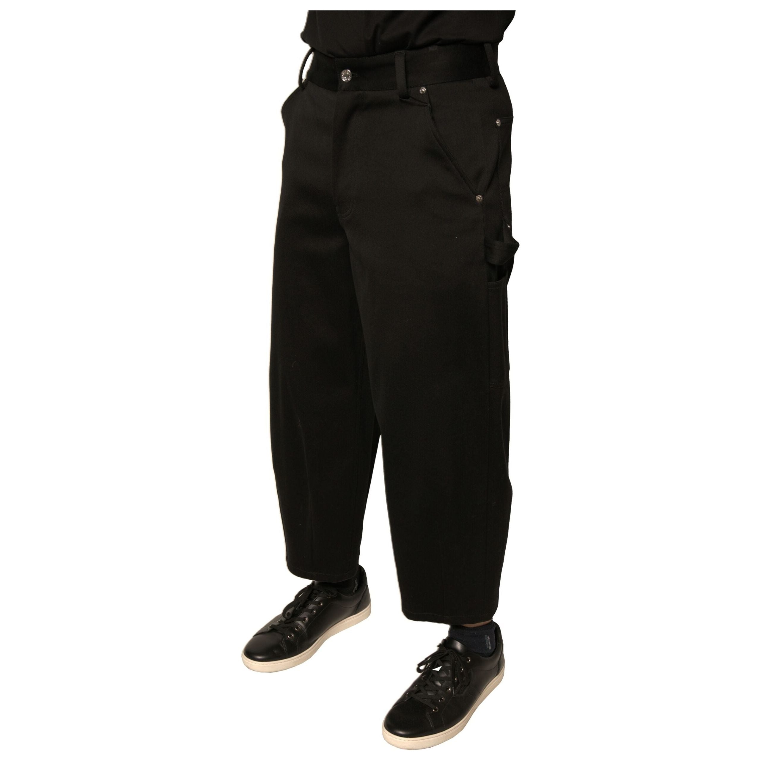 Dolce & Gabbana Black Cotton Mid Waist Cropped Pants