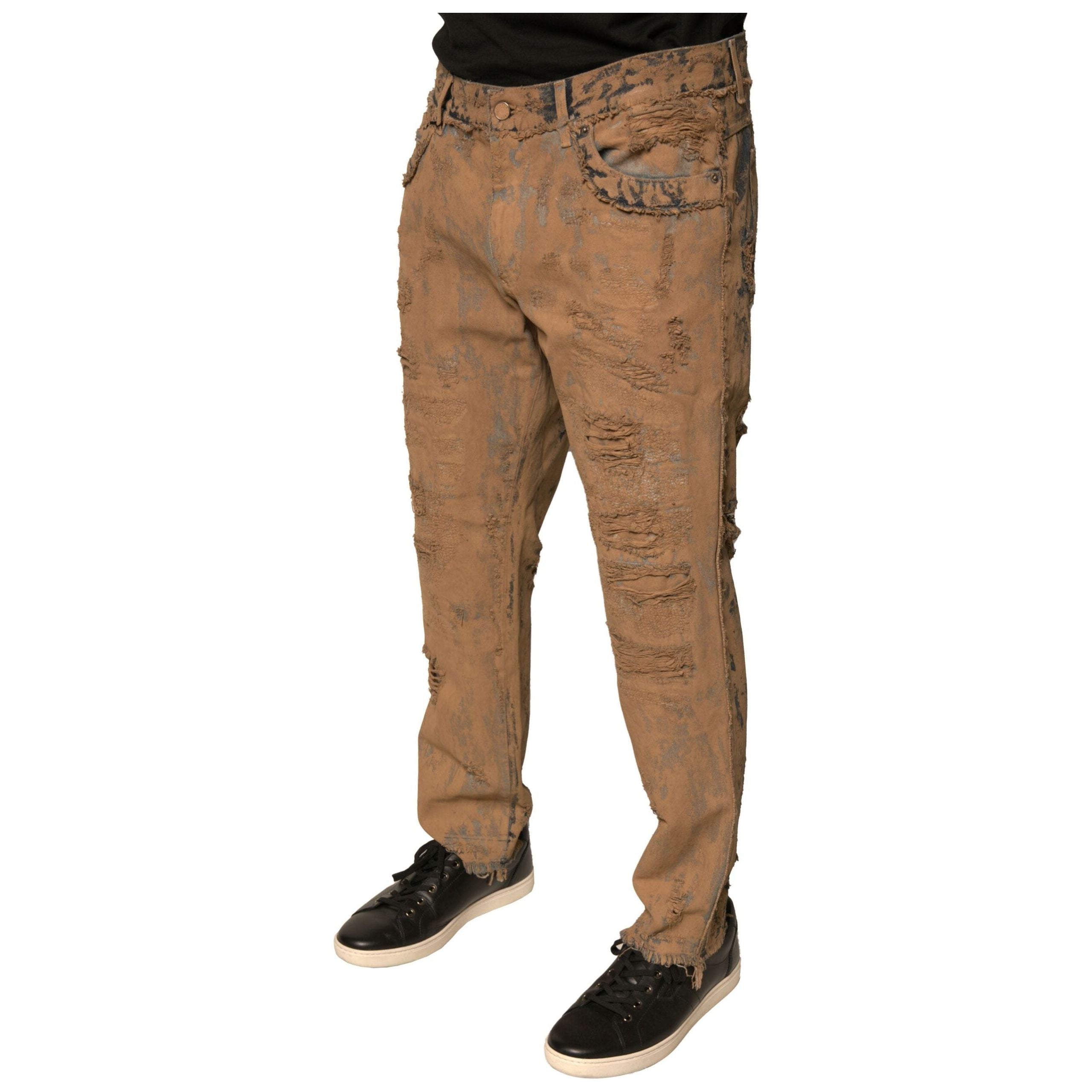 Dolce & Gabbana Brown Tattered Cotton Skinny Denim Jeans
