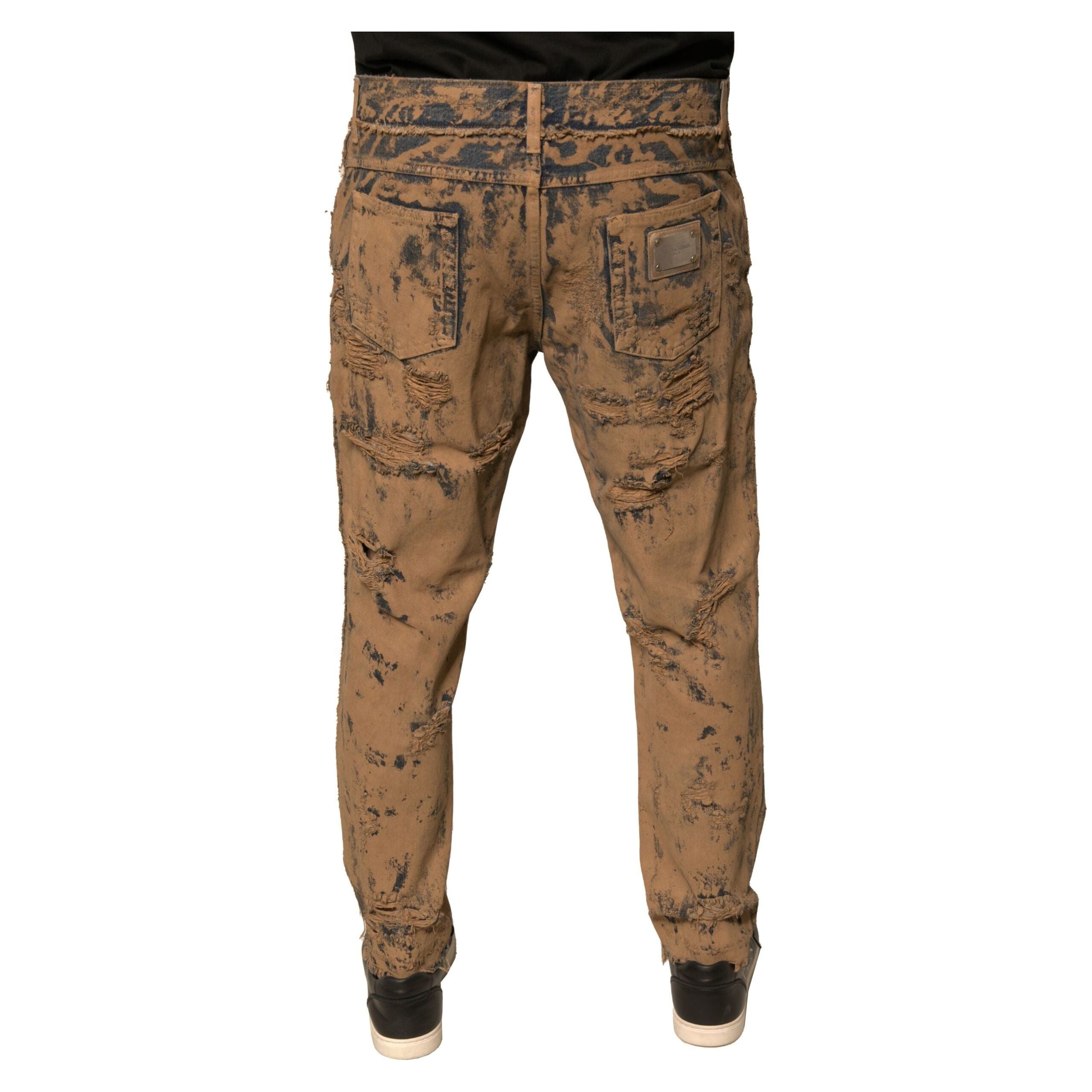 Dolce & Gabbana Brown Tattered Cotton Skinny Denim Jeans