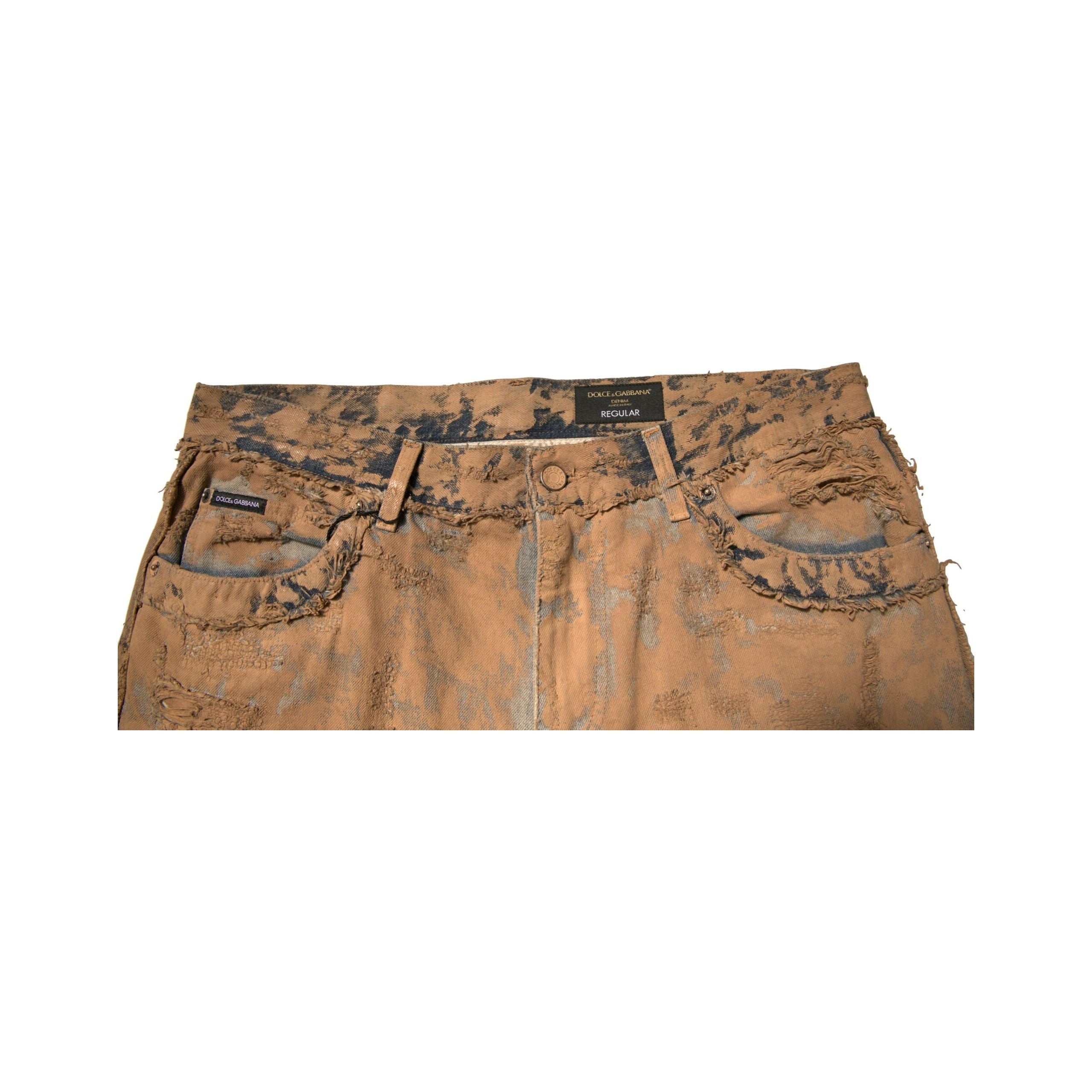 Dolce & Gabbana Brown Tattered Cotton Skinny Denim Jeans