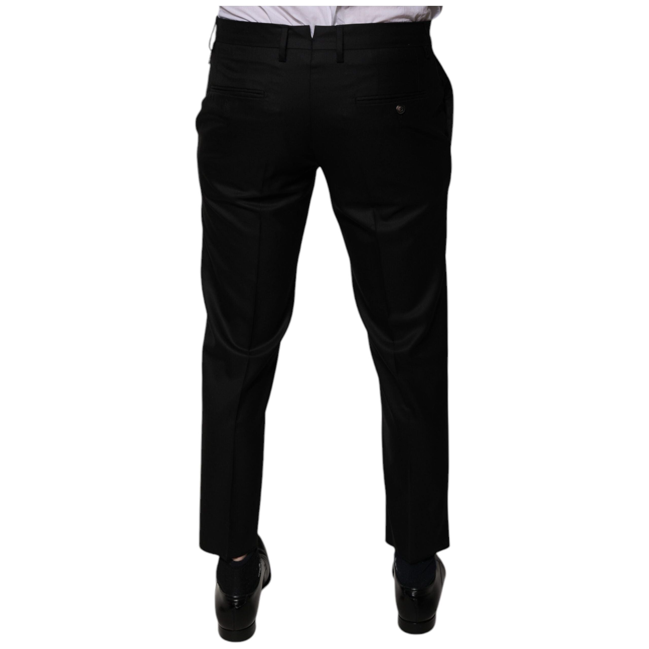 Dolce & Gabbana Black Wool Tapered Formal Dress Pants