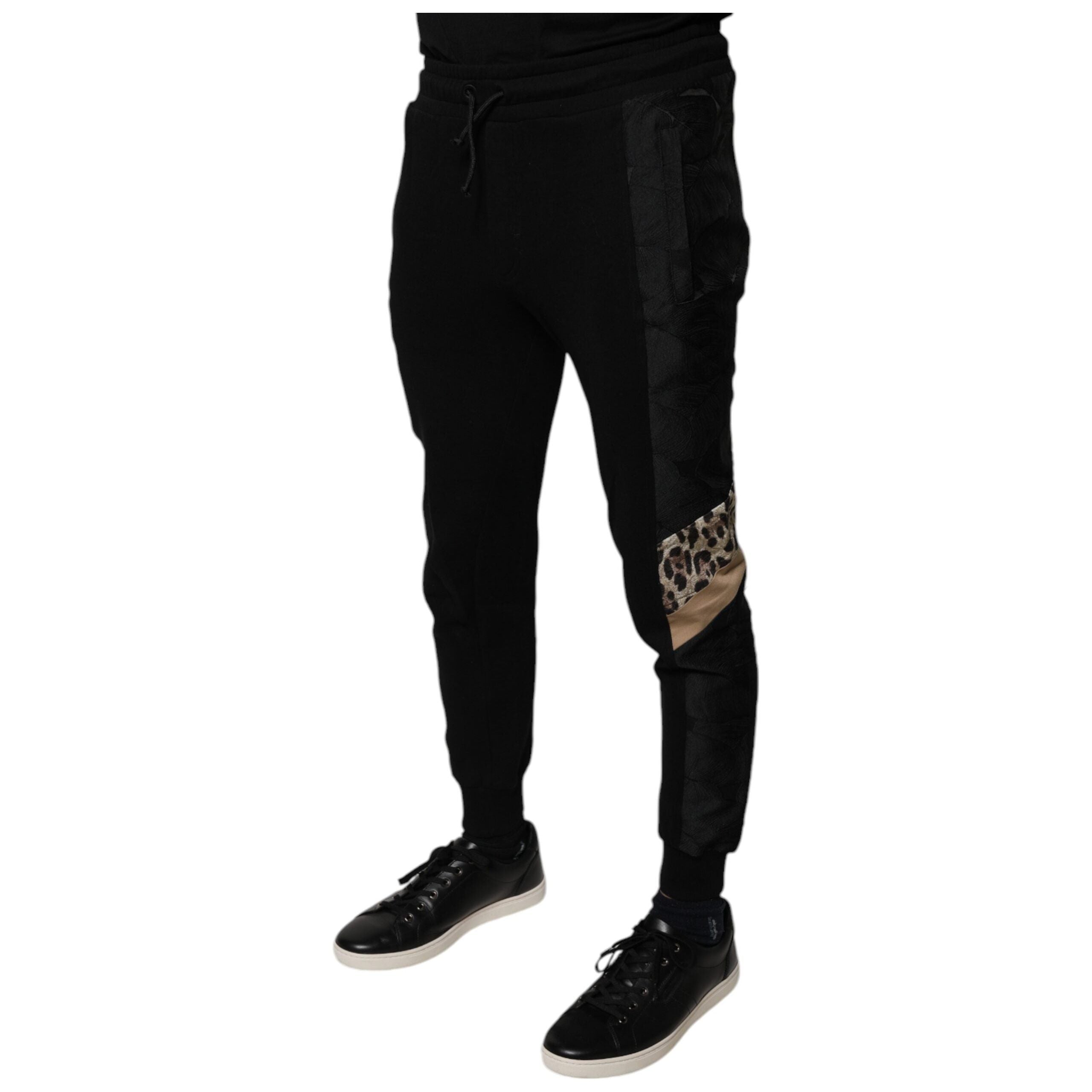 Dolce & Gabbana Black Leopard Cotton Jogger Pants Luxury