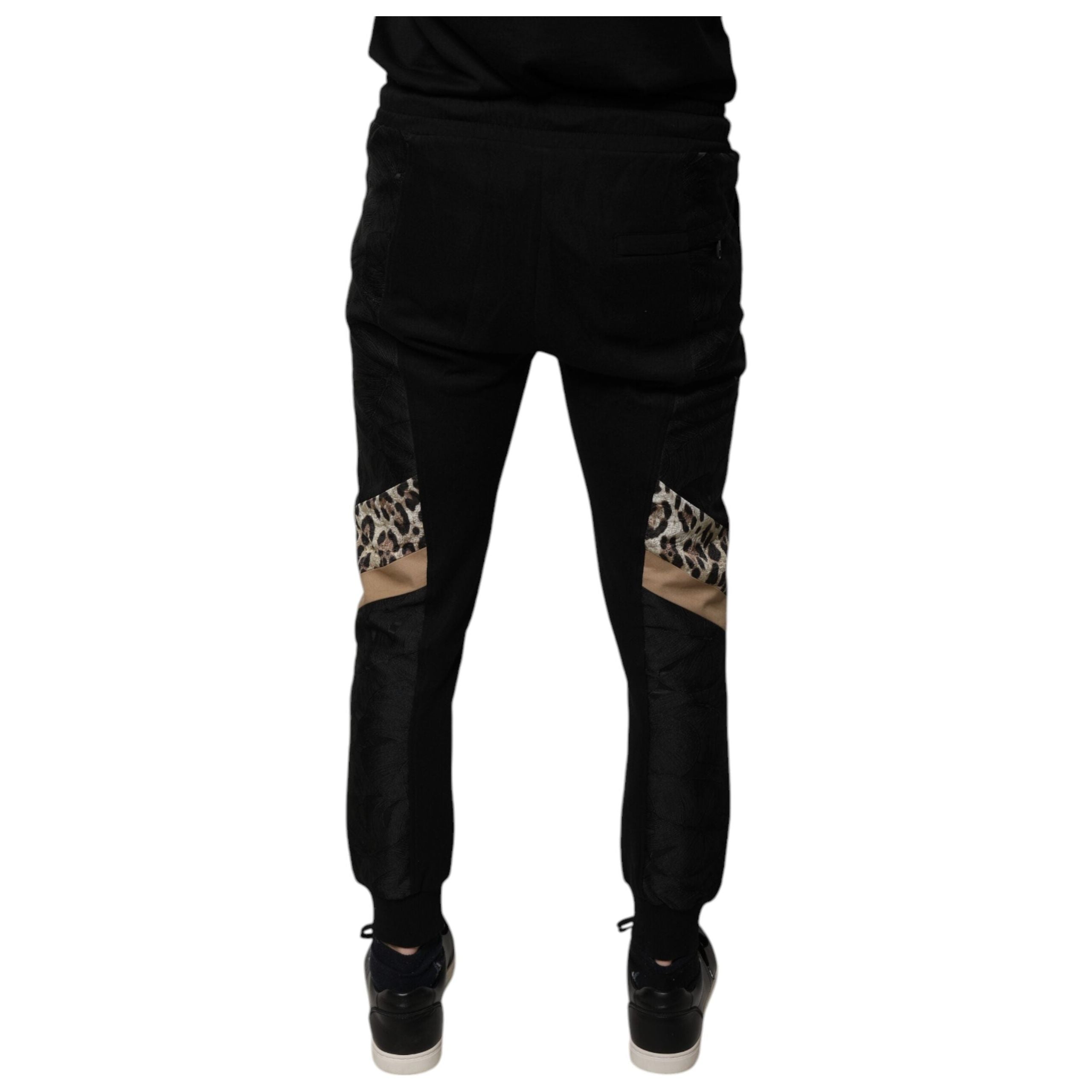 Dolce & Gabbana Black Leopard Cotton Jogger Pants Luxury