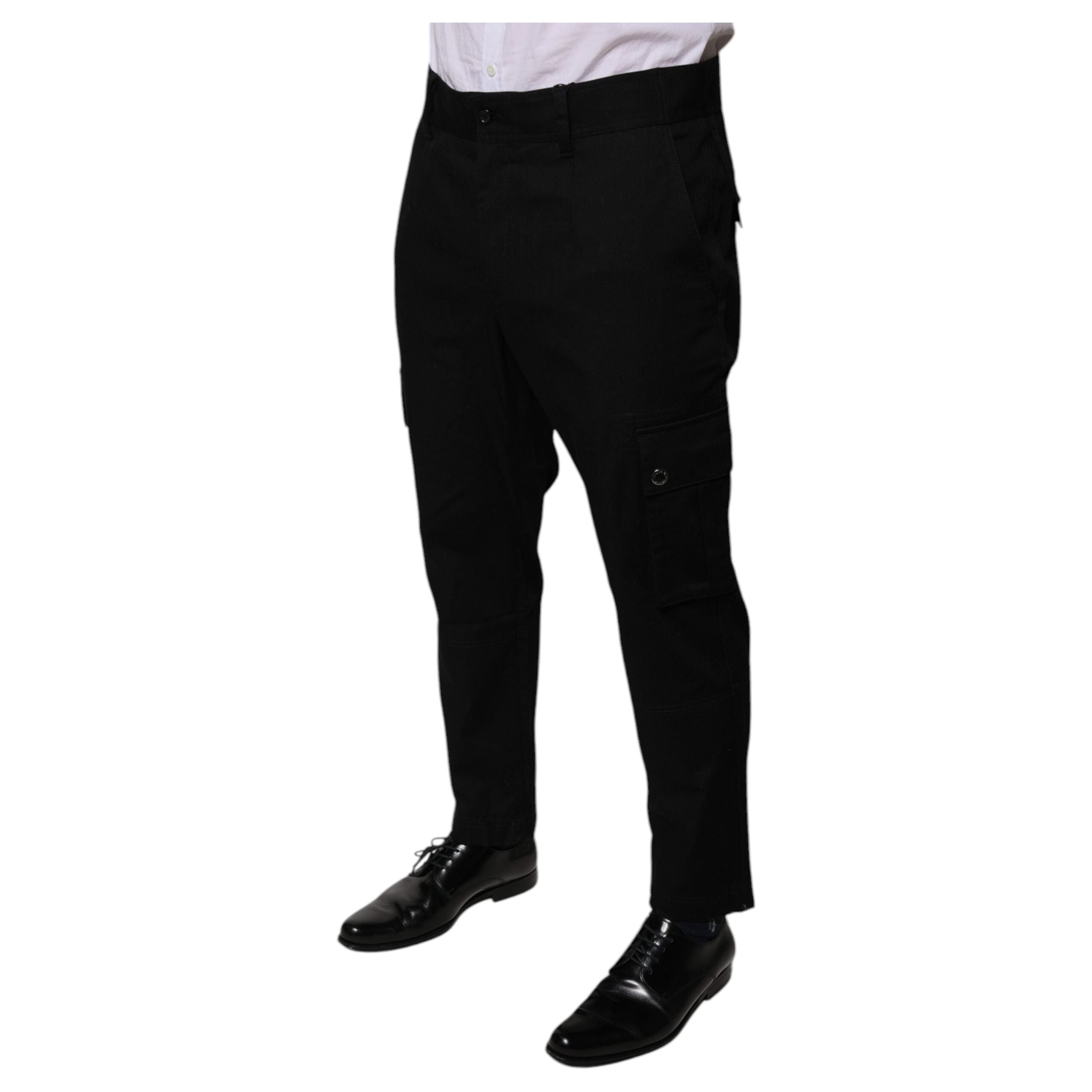 Dolce & Gabbana Black Cotton Cargo Tapered Pants Luxe