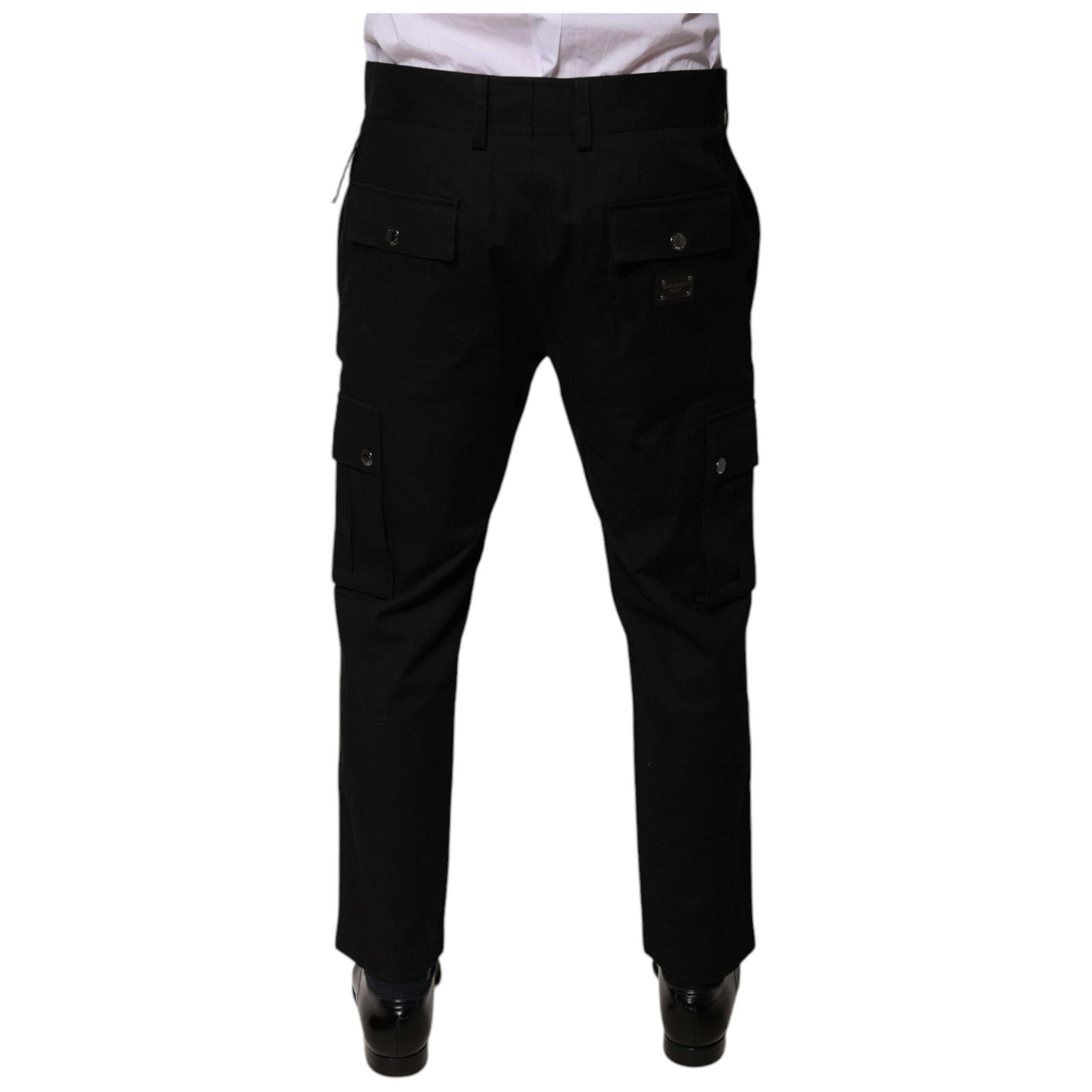 Dolce & Gabbana Black Cotton Cargo Tapered Pants Luxe