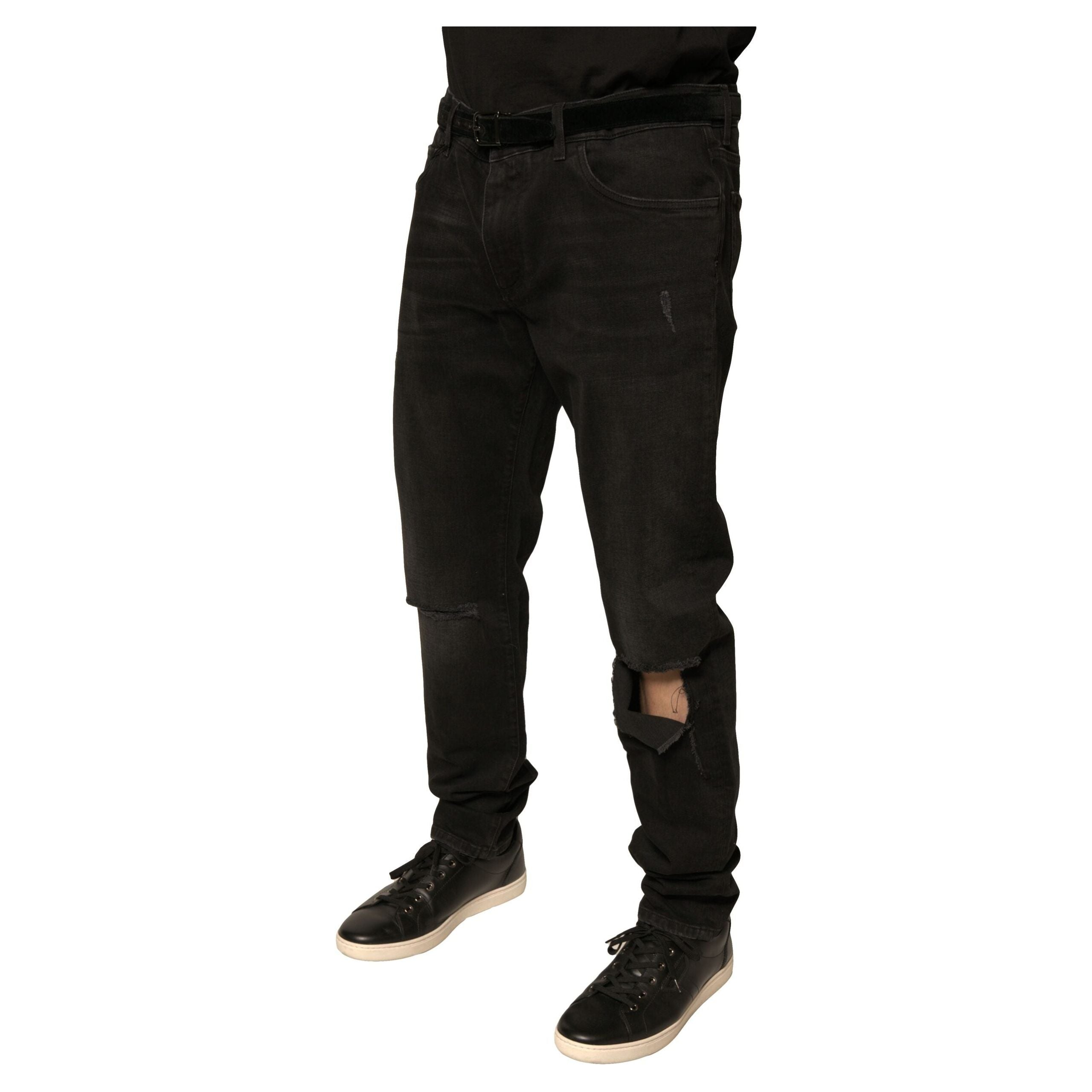 Dolce & Gabbana Black Ripped Logo Cotton Skinny Denim Jeans