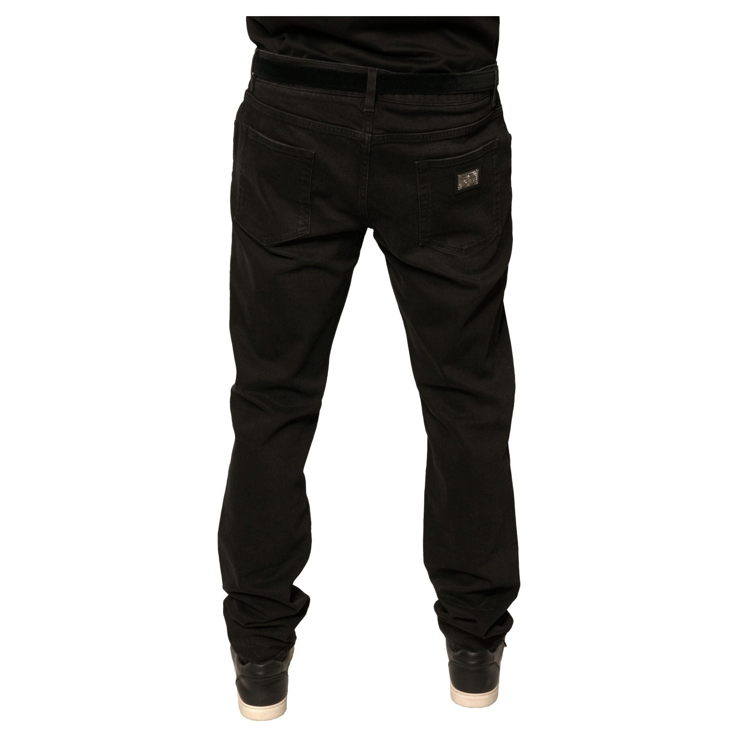 Dolce & Gabbana Black Ripped Logo Cotton Skinny Denim Jeans