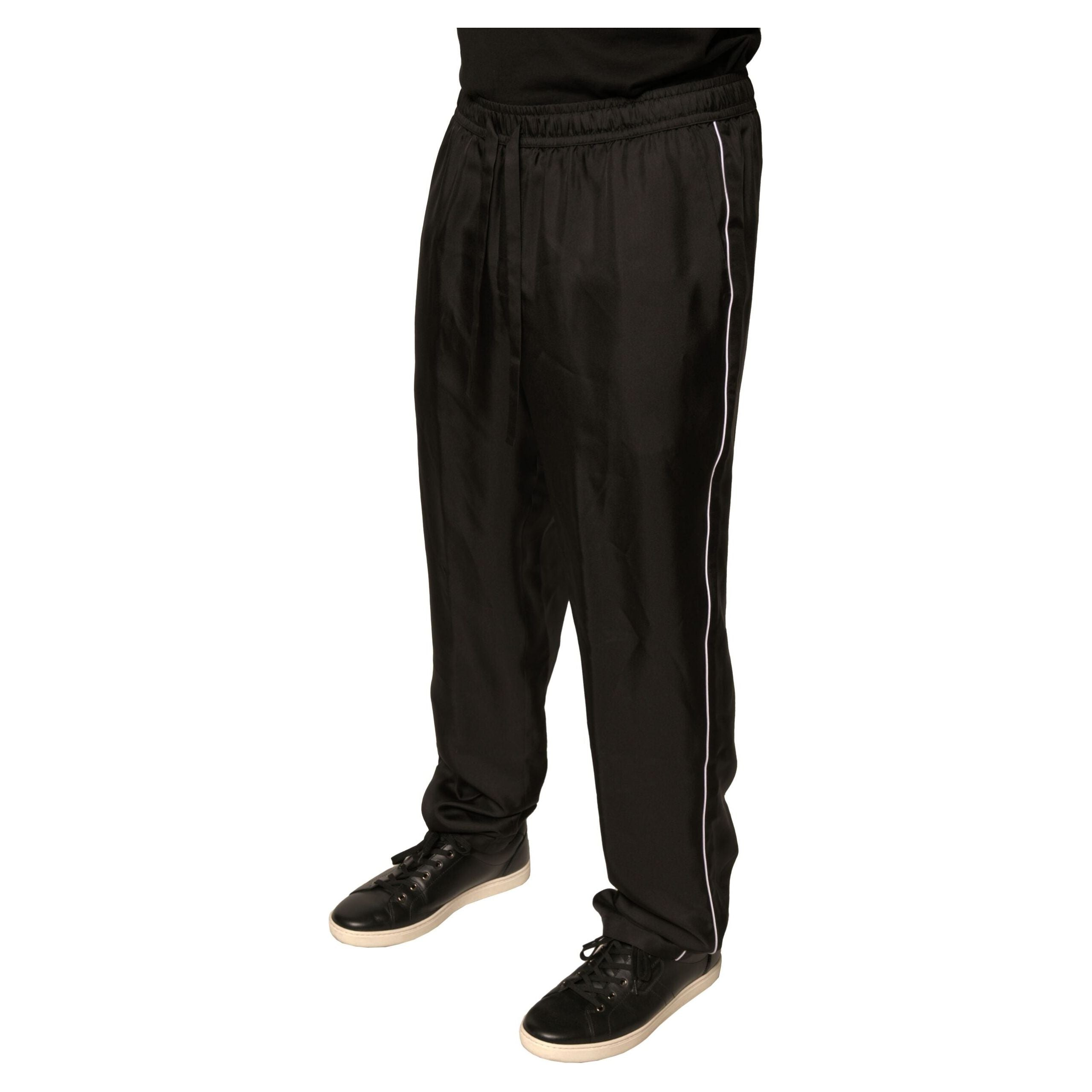 Dolce & Gabbana Black DG Logo Silk Jogger Sweatpants Pants