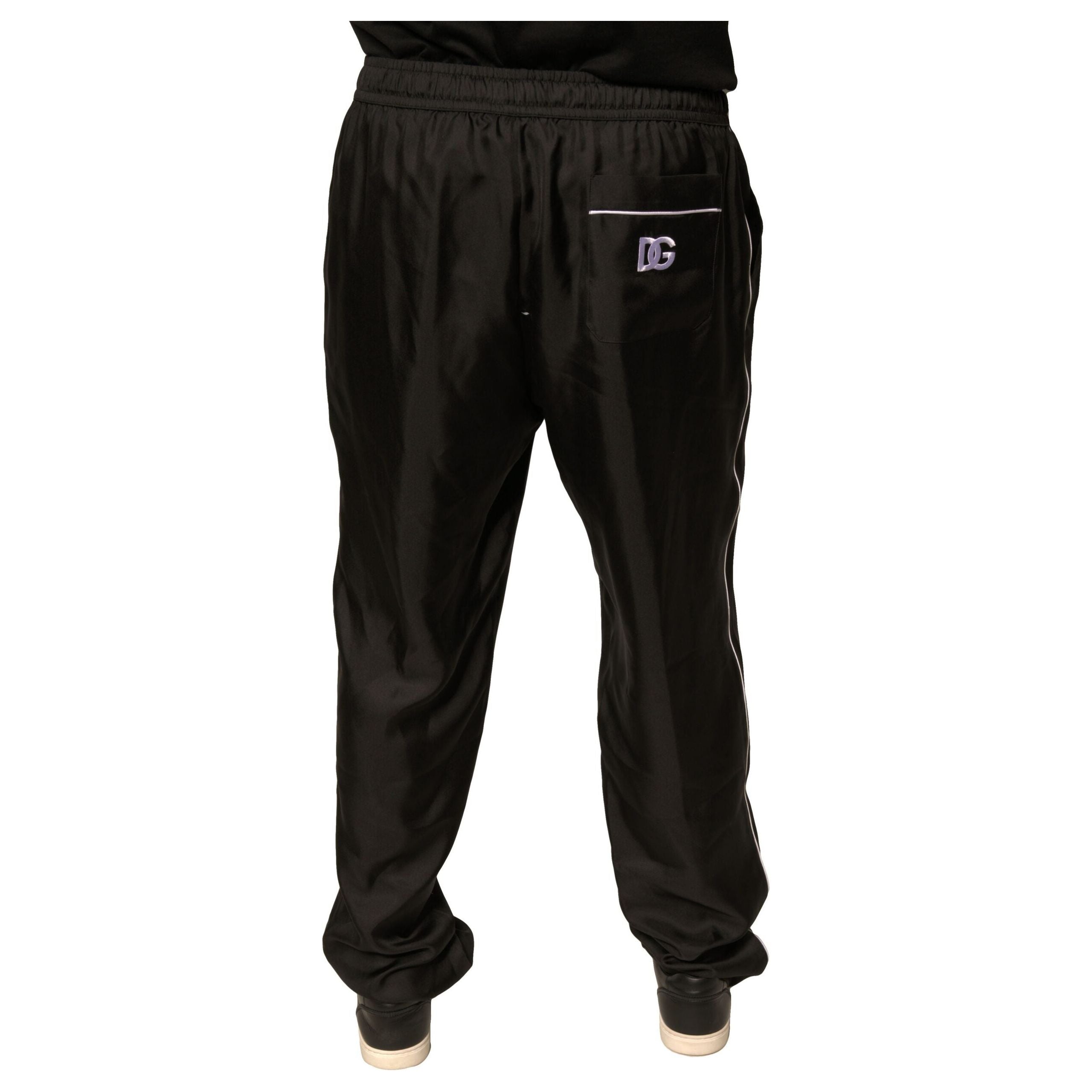 Dolce & Gabbana Black DG Logo Silk Jogger Sweatpants Pants