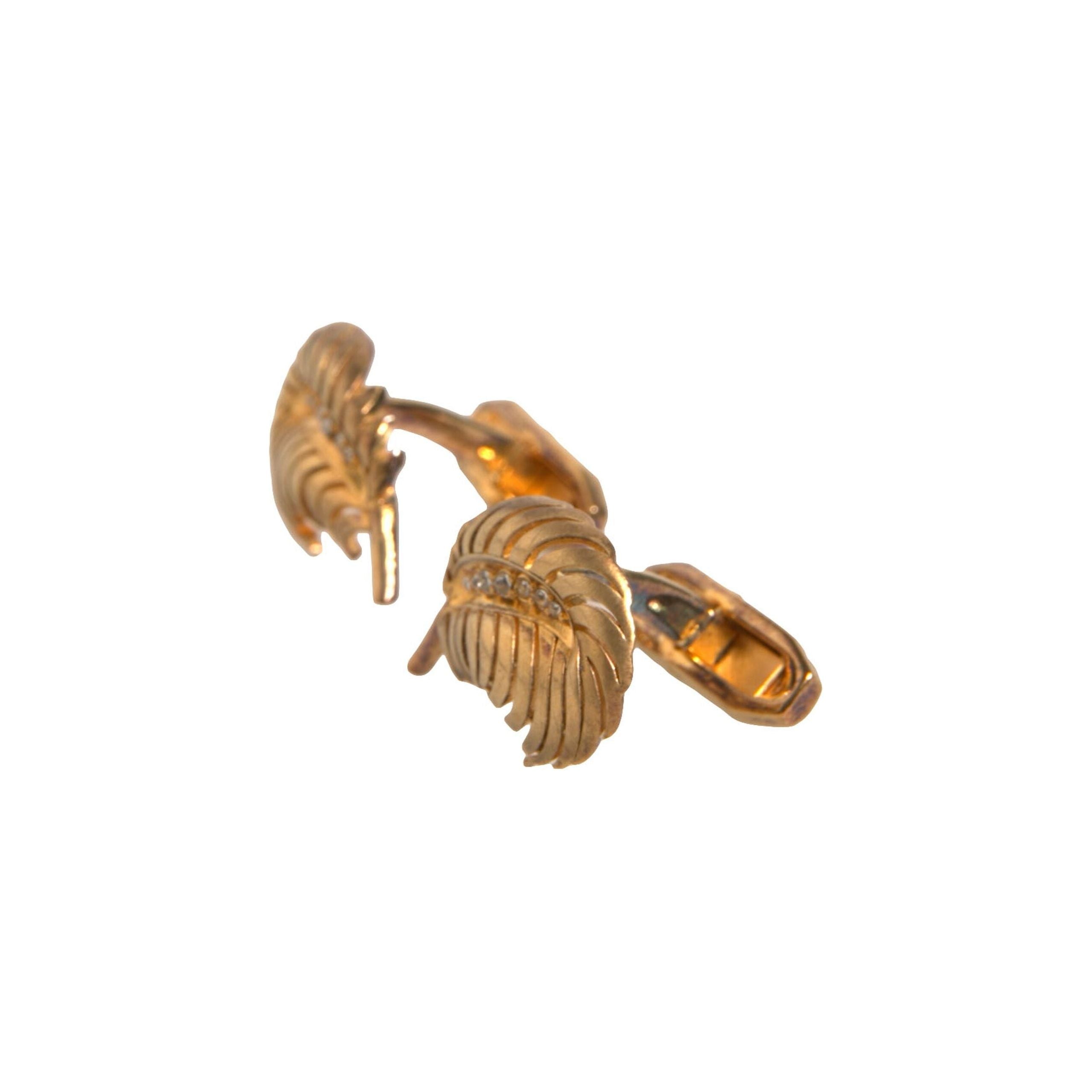 Dolce & Gabbana Gold 925 Sterling Silver Crystal Leaf Cufflink