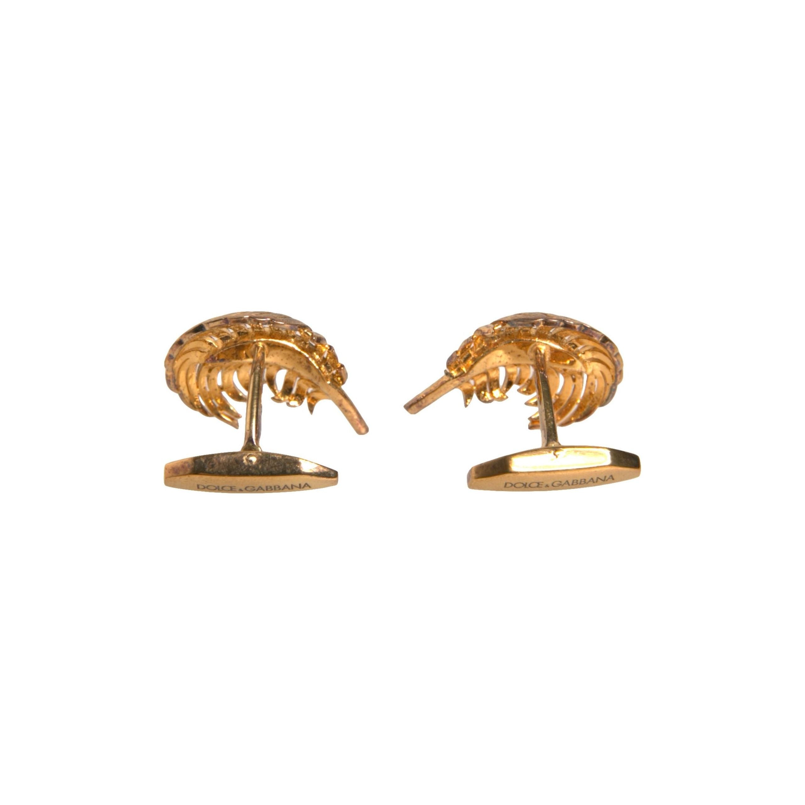 Dolce & Gabbana Gold 925 Sterling Silver Crystal Leaf Cufflink